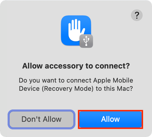 Allow accessory to connect for recovery mode