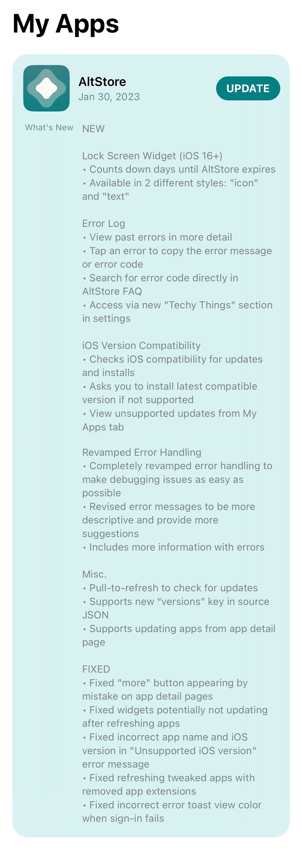 AltStore version 1.6 update iPhone.