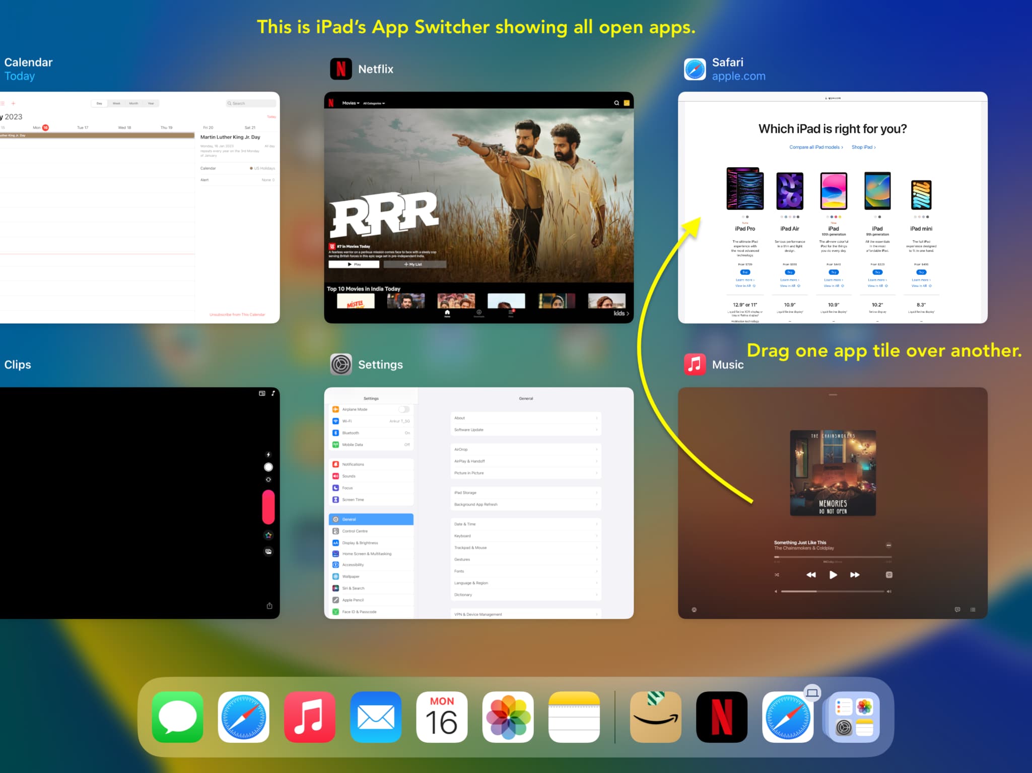 App Switcher on iPad showing several open apps