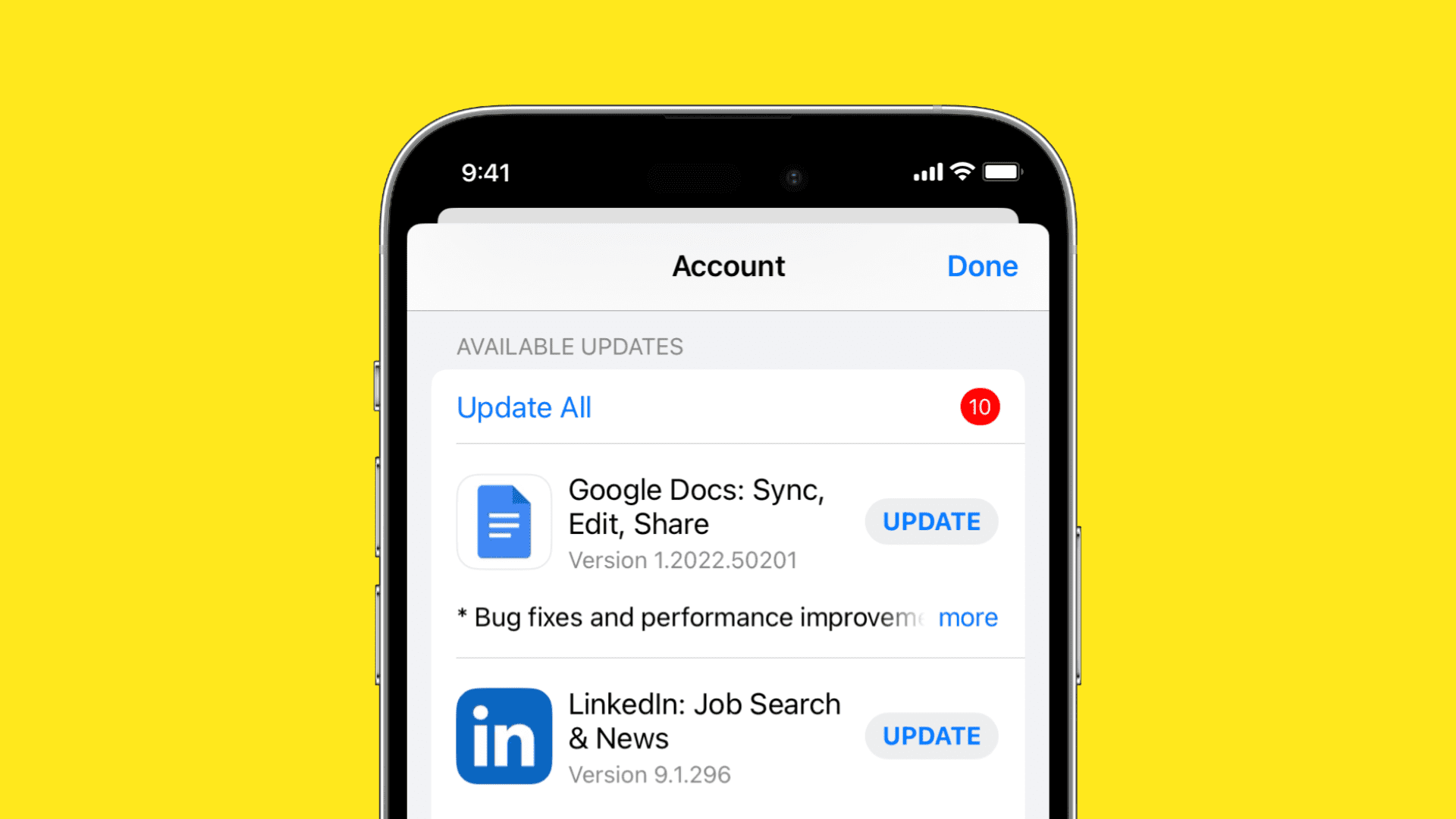 Available app updates in iPhone App Store
