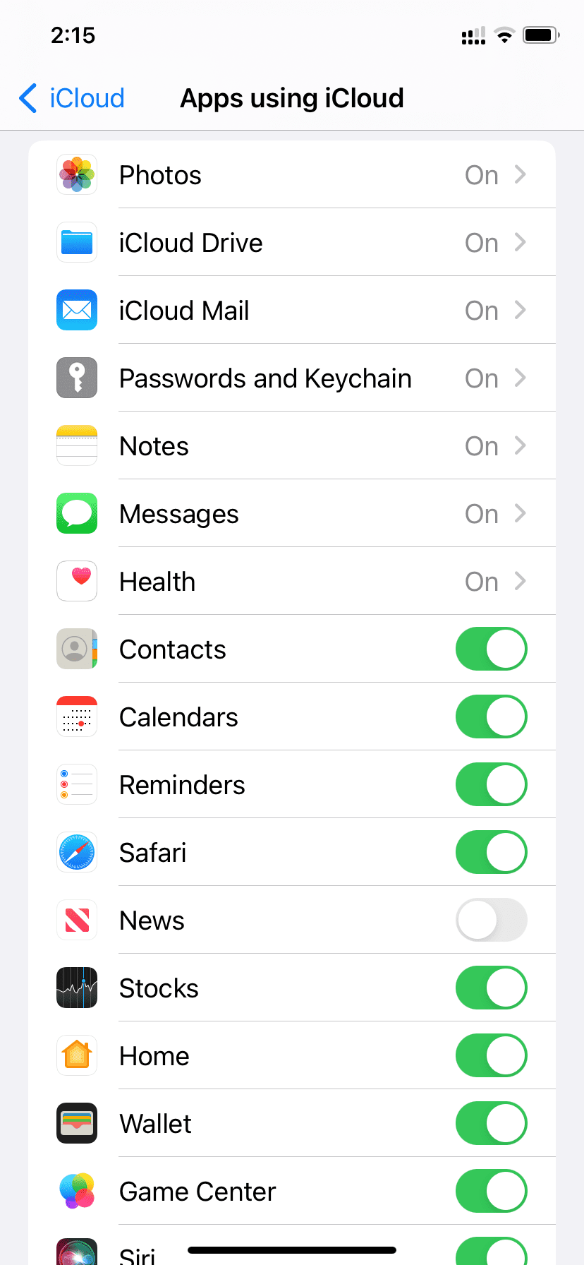 Apps using iCloud on iPhone