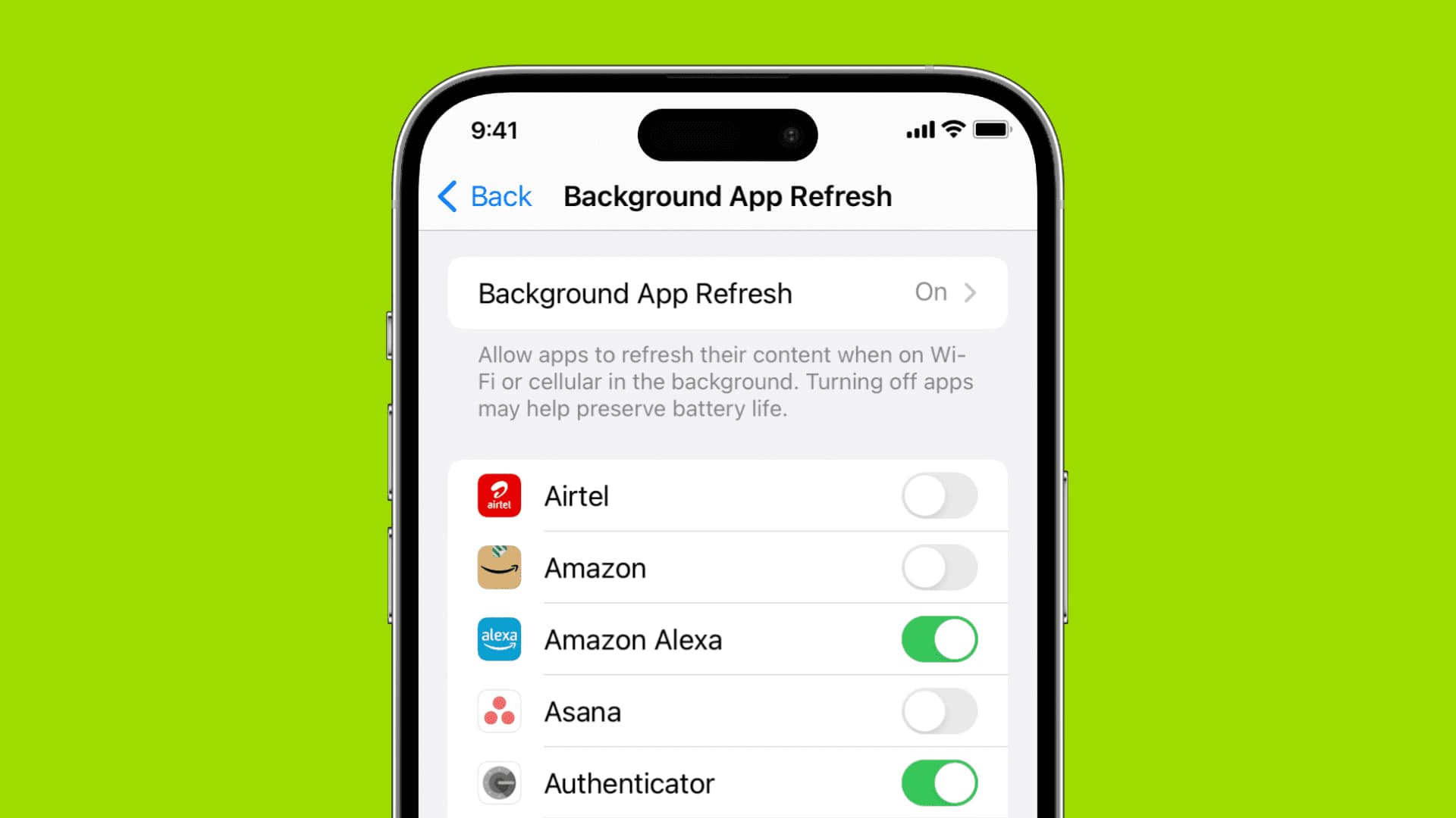 Background App Refresh in iPhone settings