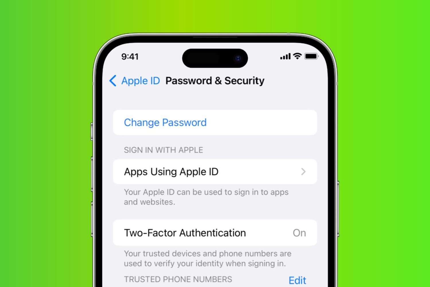 Option to reset your Apple ID password on iPhone