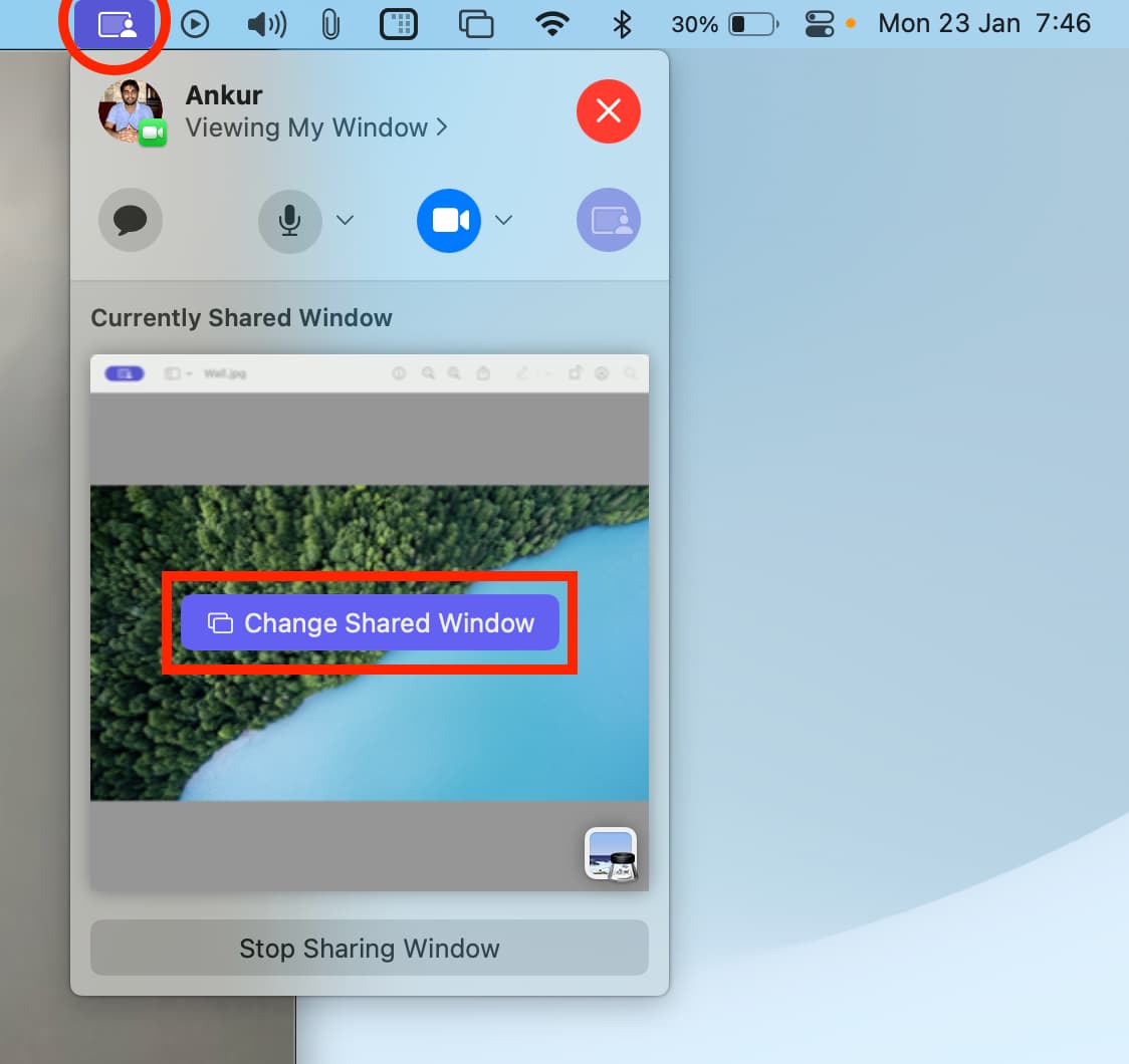 Change Shared Window during FaceTime on Mac