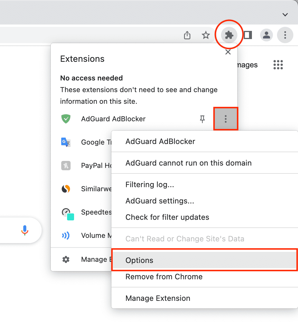 Change settings for a Chrome extension
