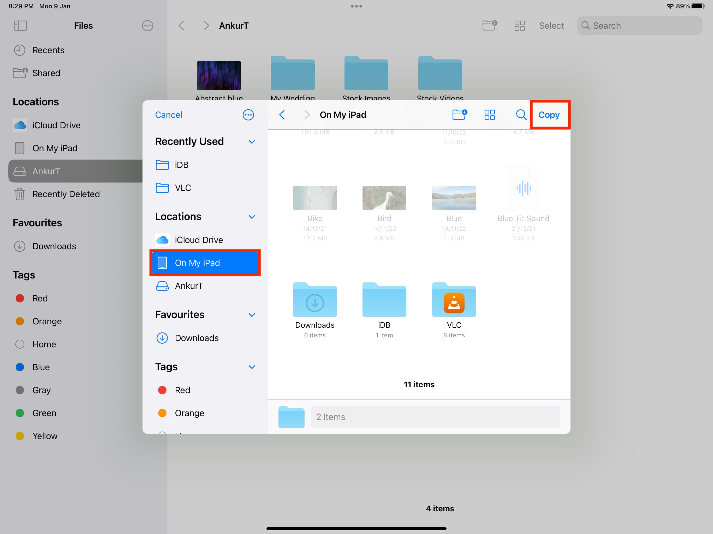Copy files from external drive to iPad local storage