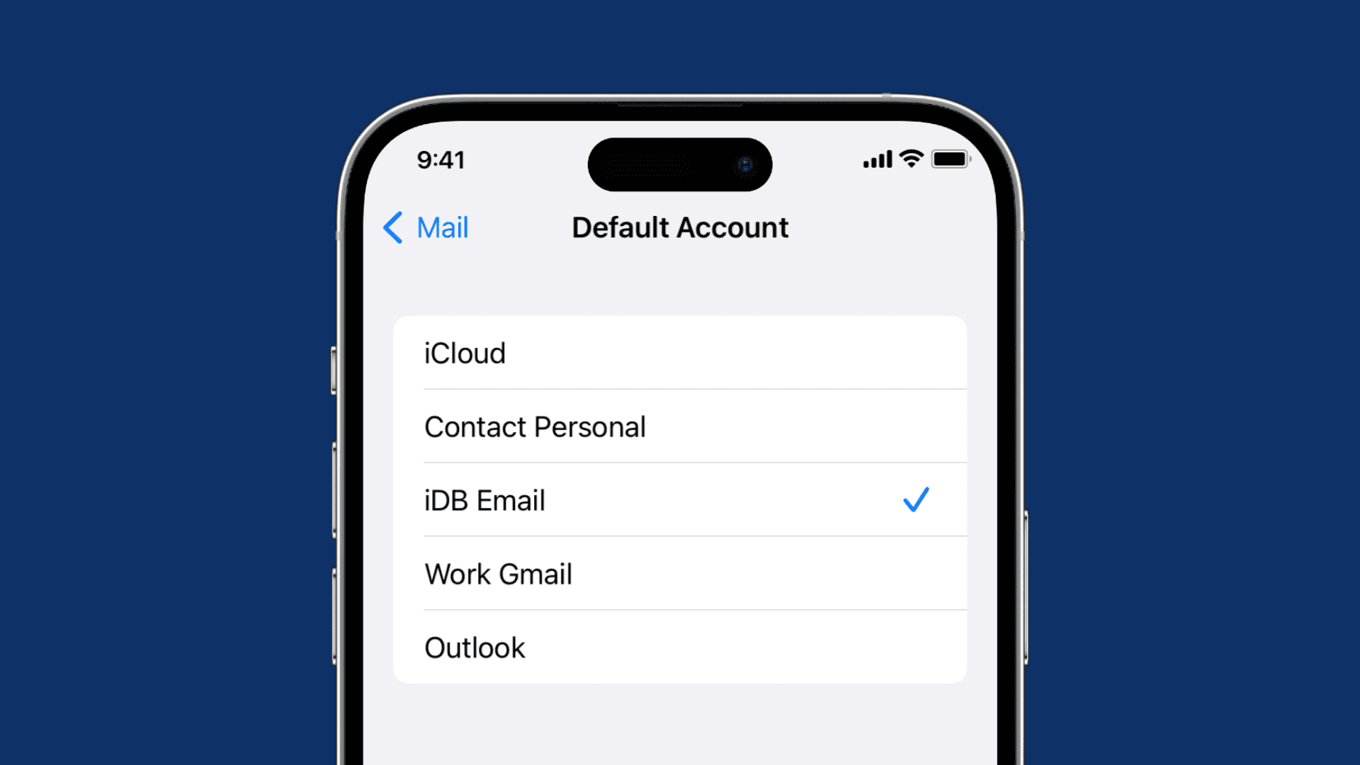 Default Mail account on iPhone
