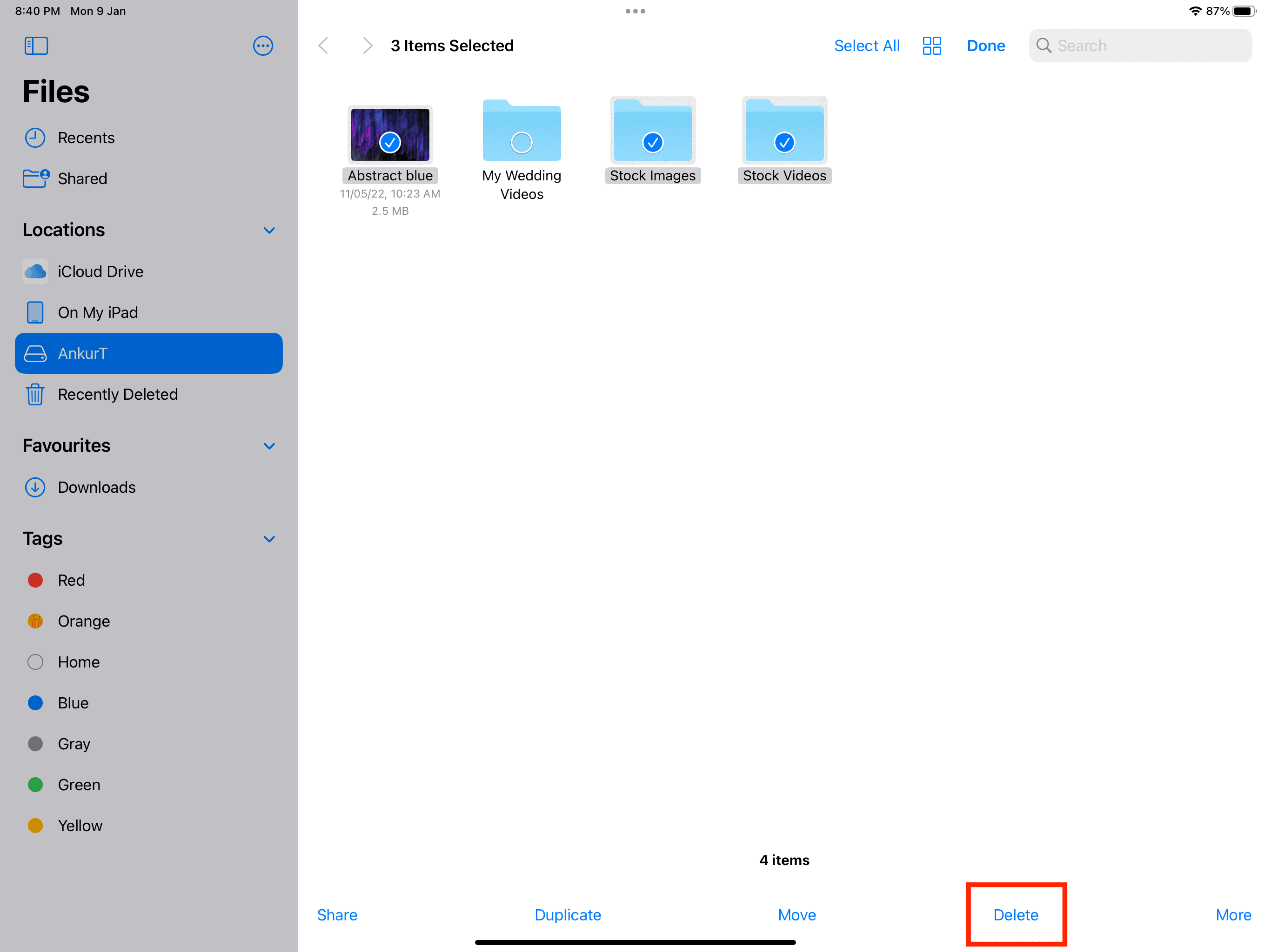 Delete external drive files on iPad