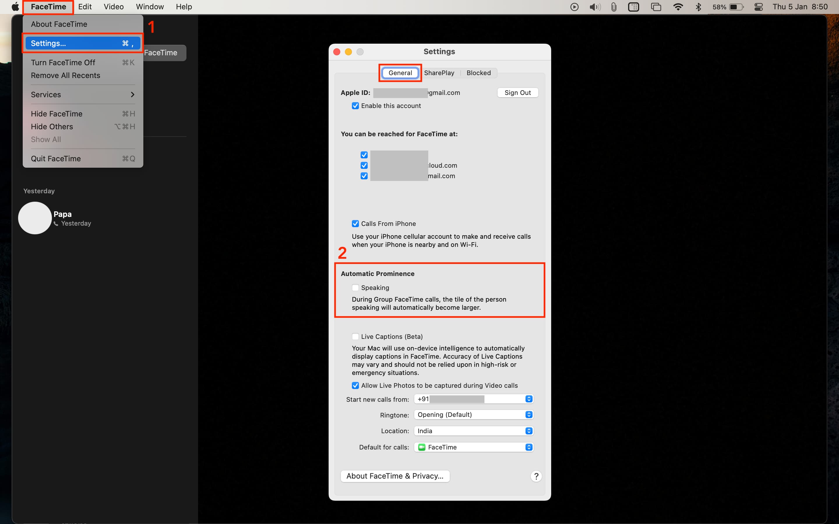 Disable Automatic Prominence in FaceTime on Mac