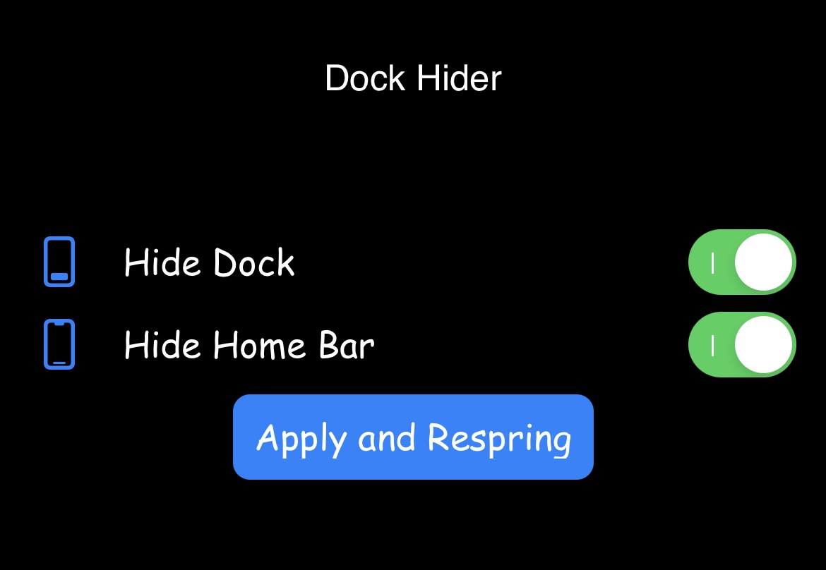 User interface of DockHider for MacDirtyCow devices.