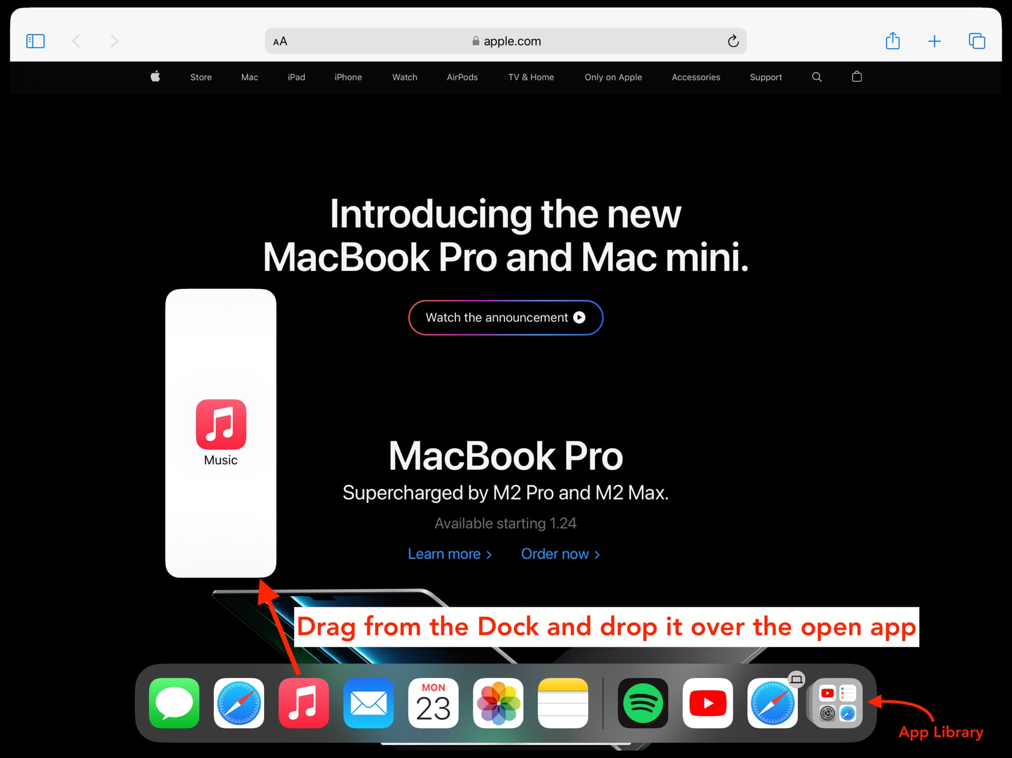 Drag app from iPad Dock to open it in Slide Over