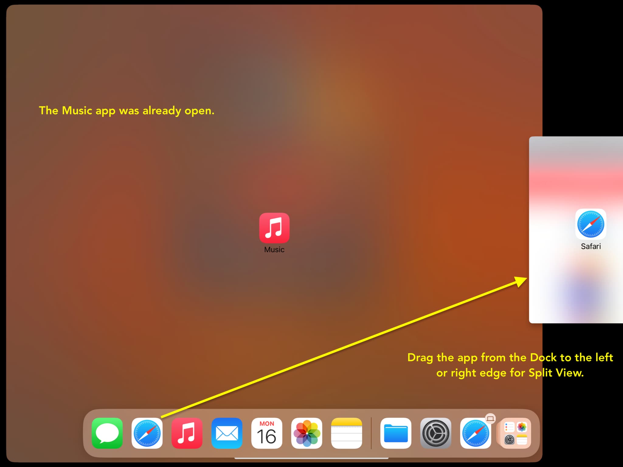Drag app from the iPad Dock to enter Split View