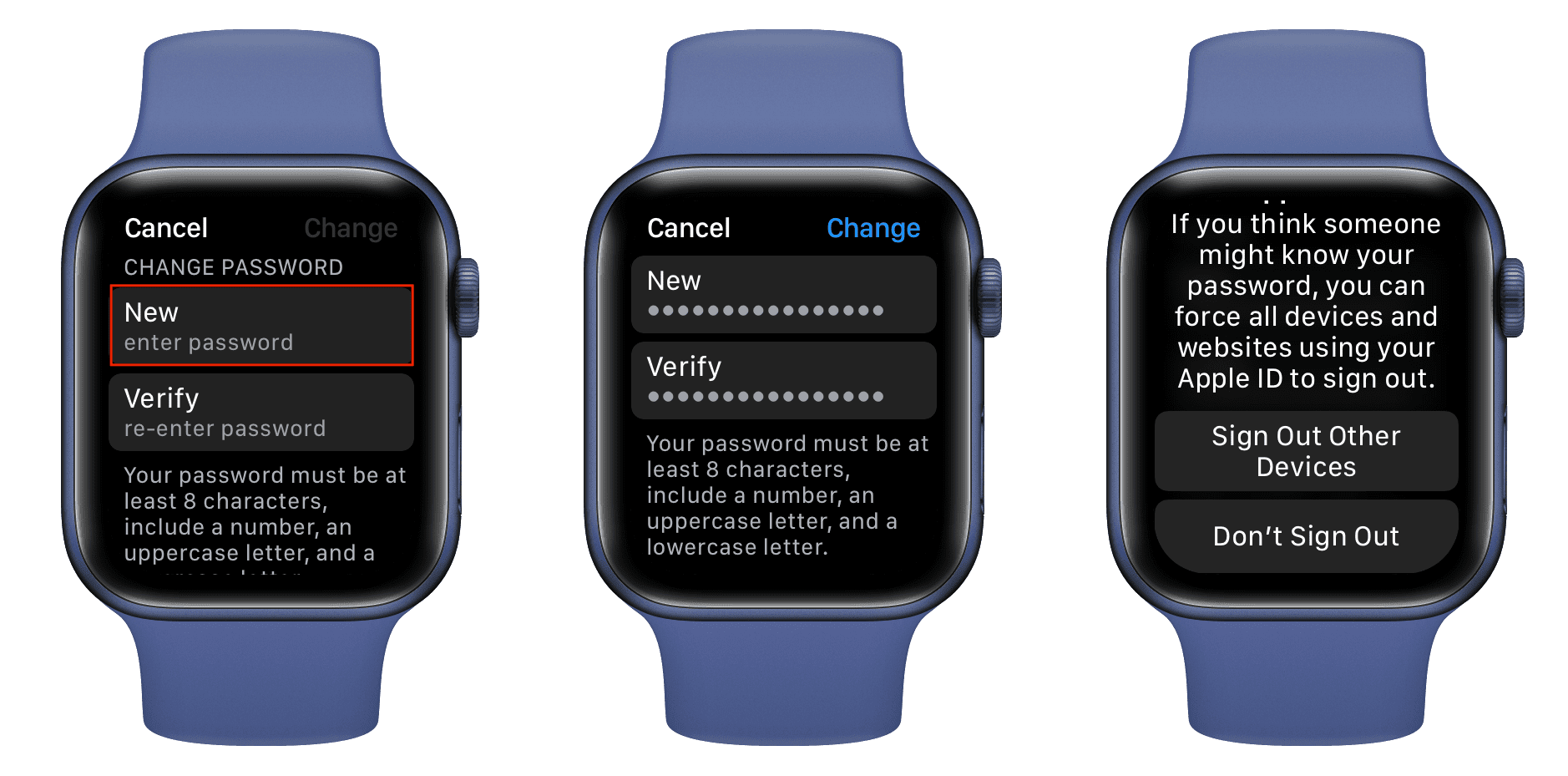 Enter new Apple ID password on your Apple Watch
