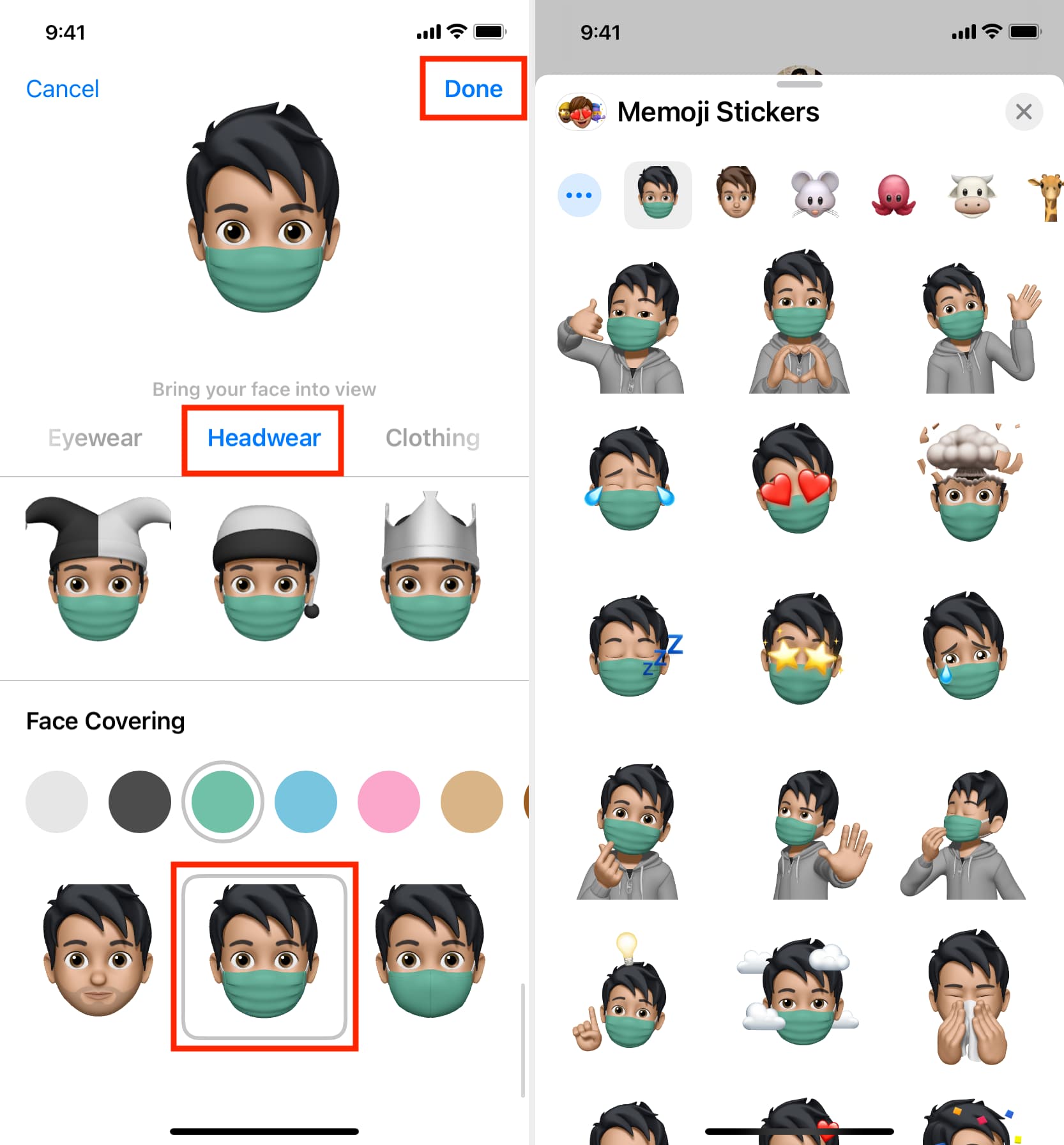 Face Covering for Memojis on iPhone