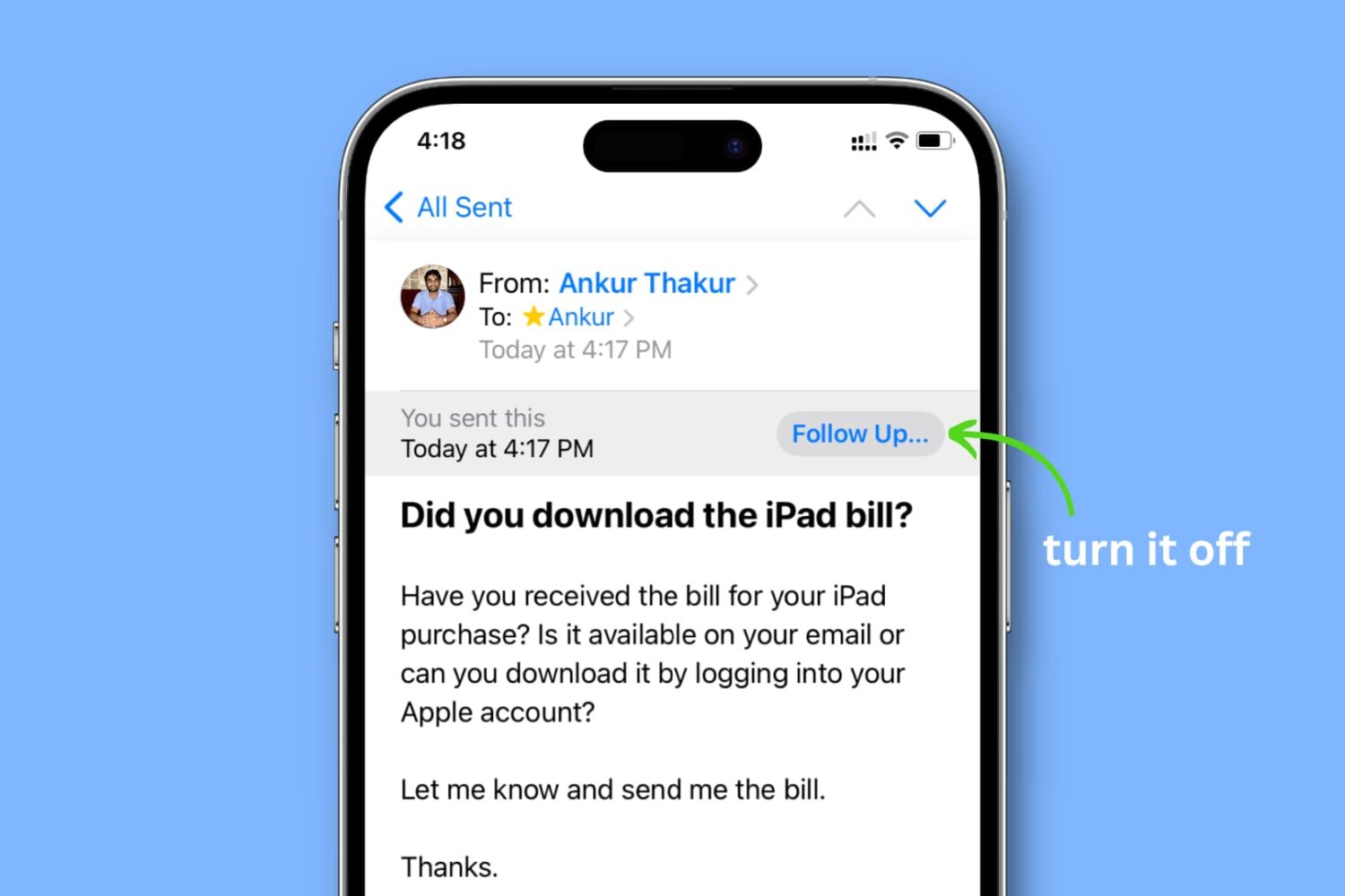 Follow up banner in the Mail app on iPhone