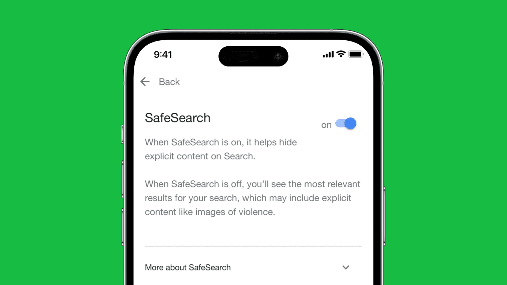 Google SafeSearch enabled on iPhone