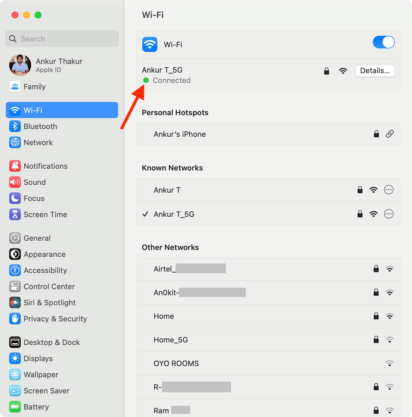 Green dot for Wi-Fi on Mac