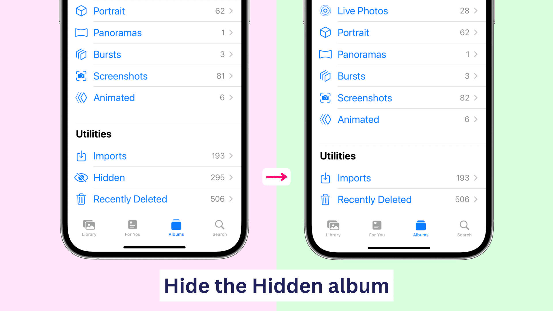 Hide the Hidden Photo album on iPhone