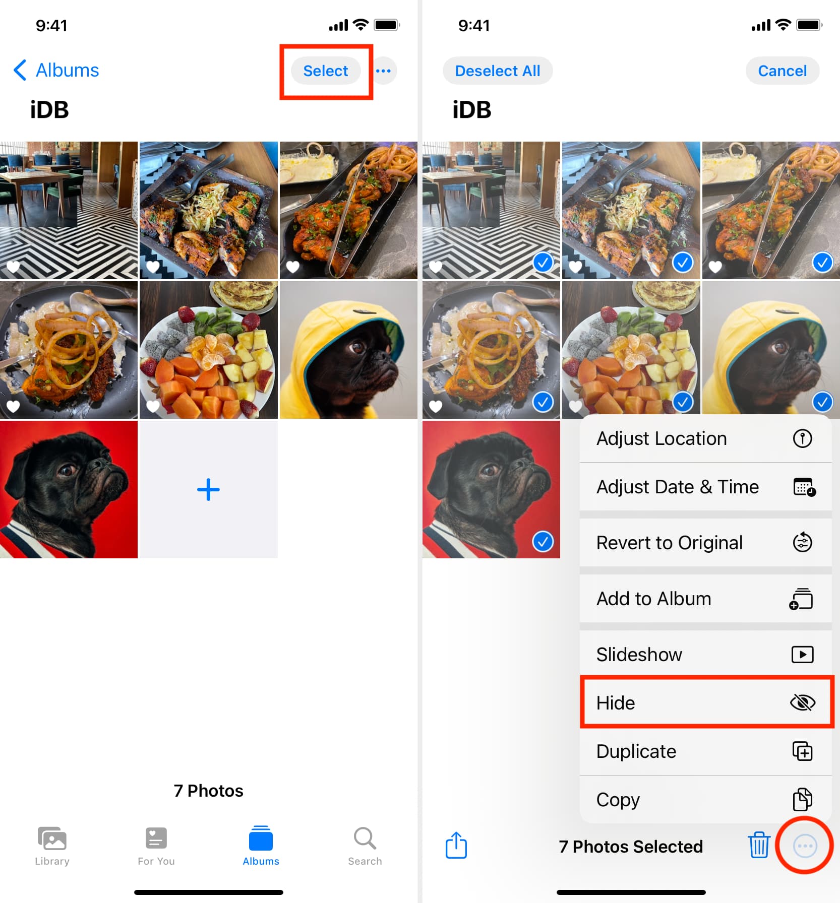 Hide several photos at once on iPhone