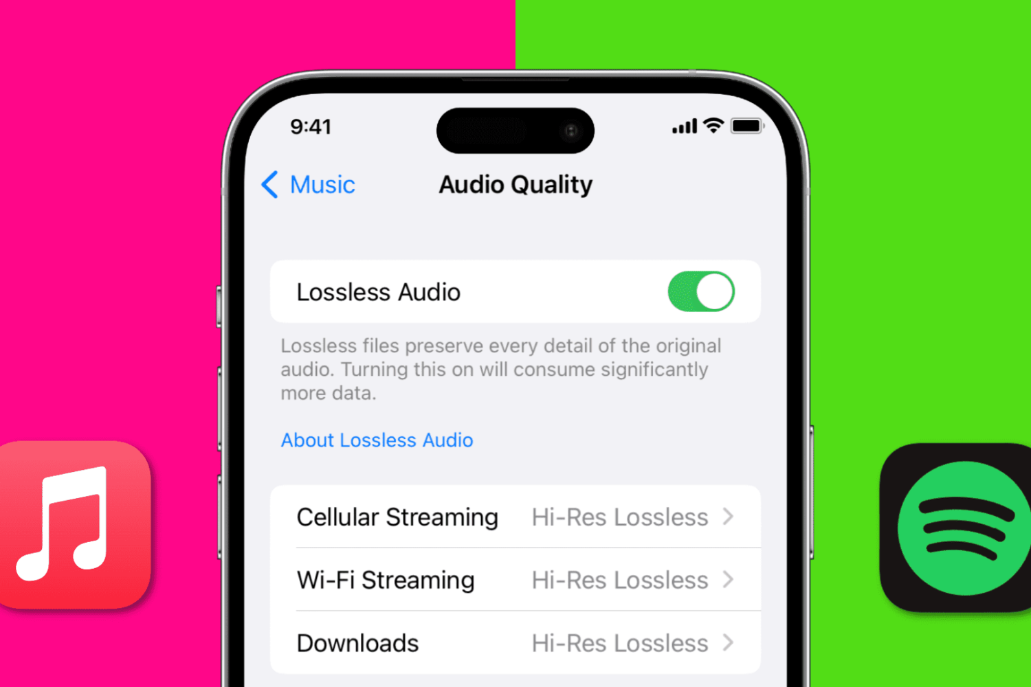 Set high quality lossless audio streaming on Apple Music and Spotify