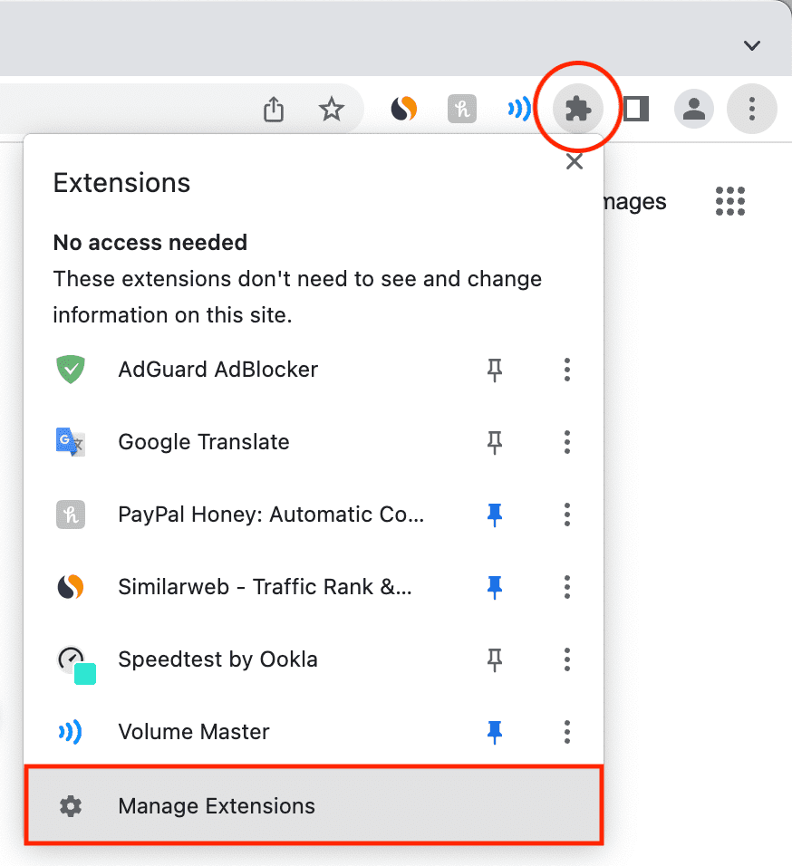 Manage Extensions in Chrome