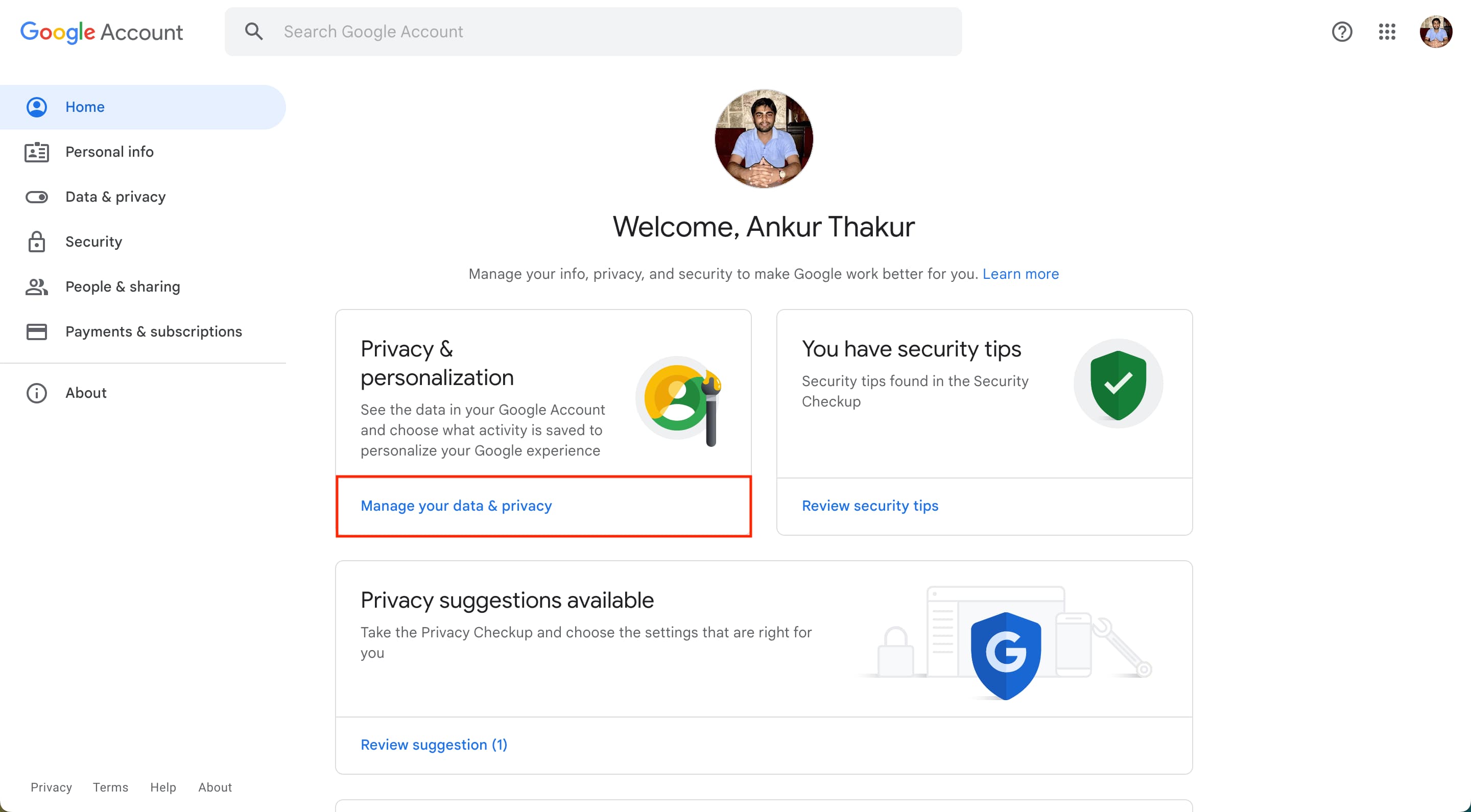 Manage your data and privacy in Google