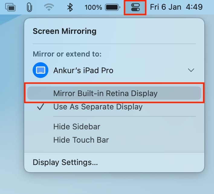 Mirror Built-in Retina Display on Mac