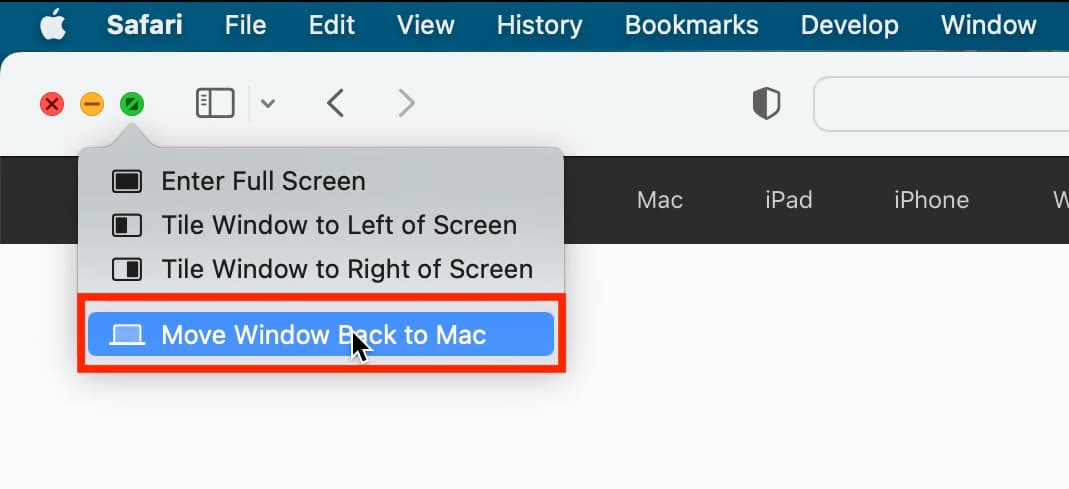Move Window Back to Mac from iPad