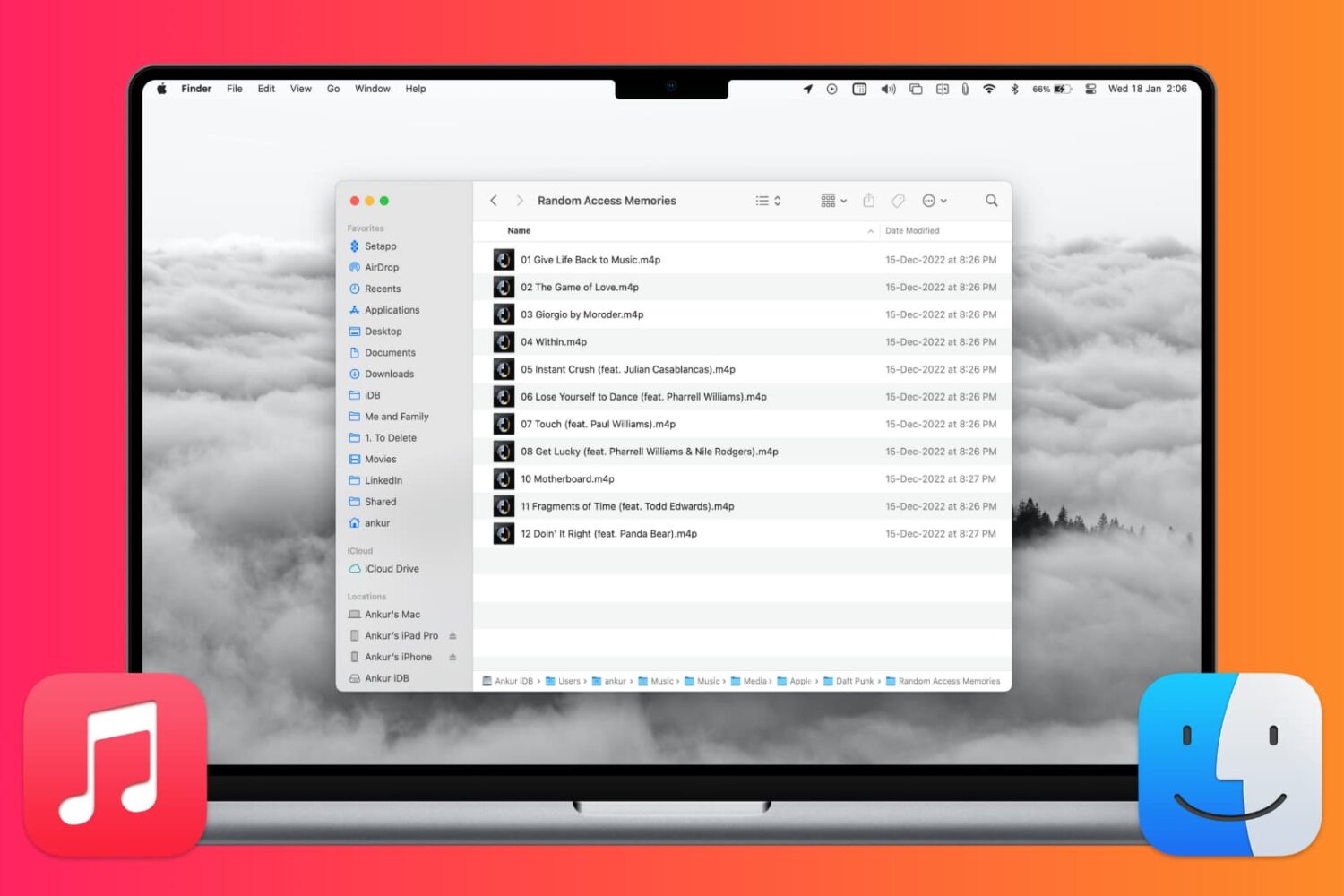 Music folder in Finder on Mac