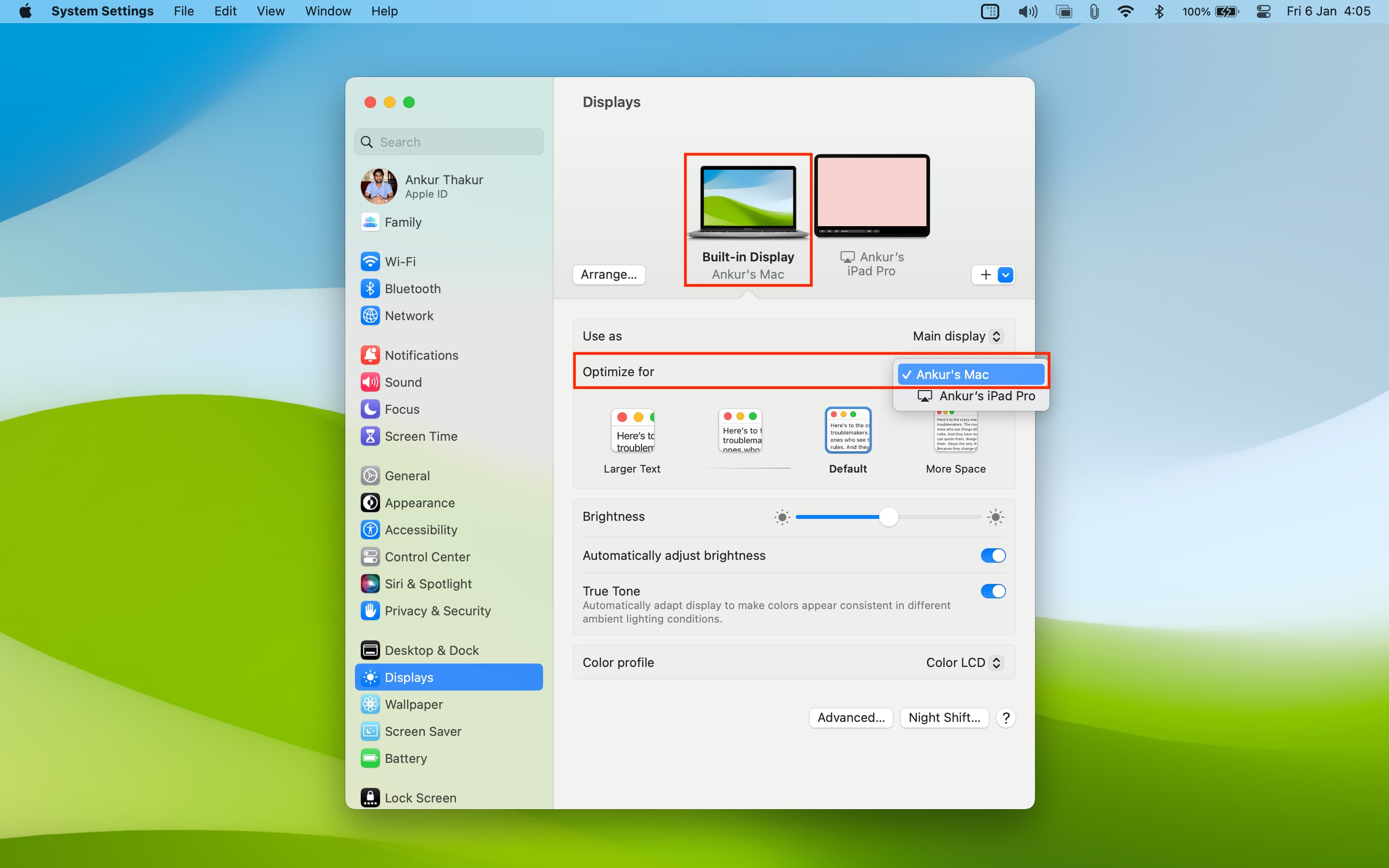 Optimize Mac display for built-in screen instead of iPad