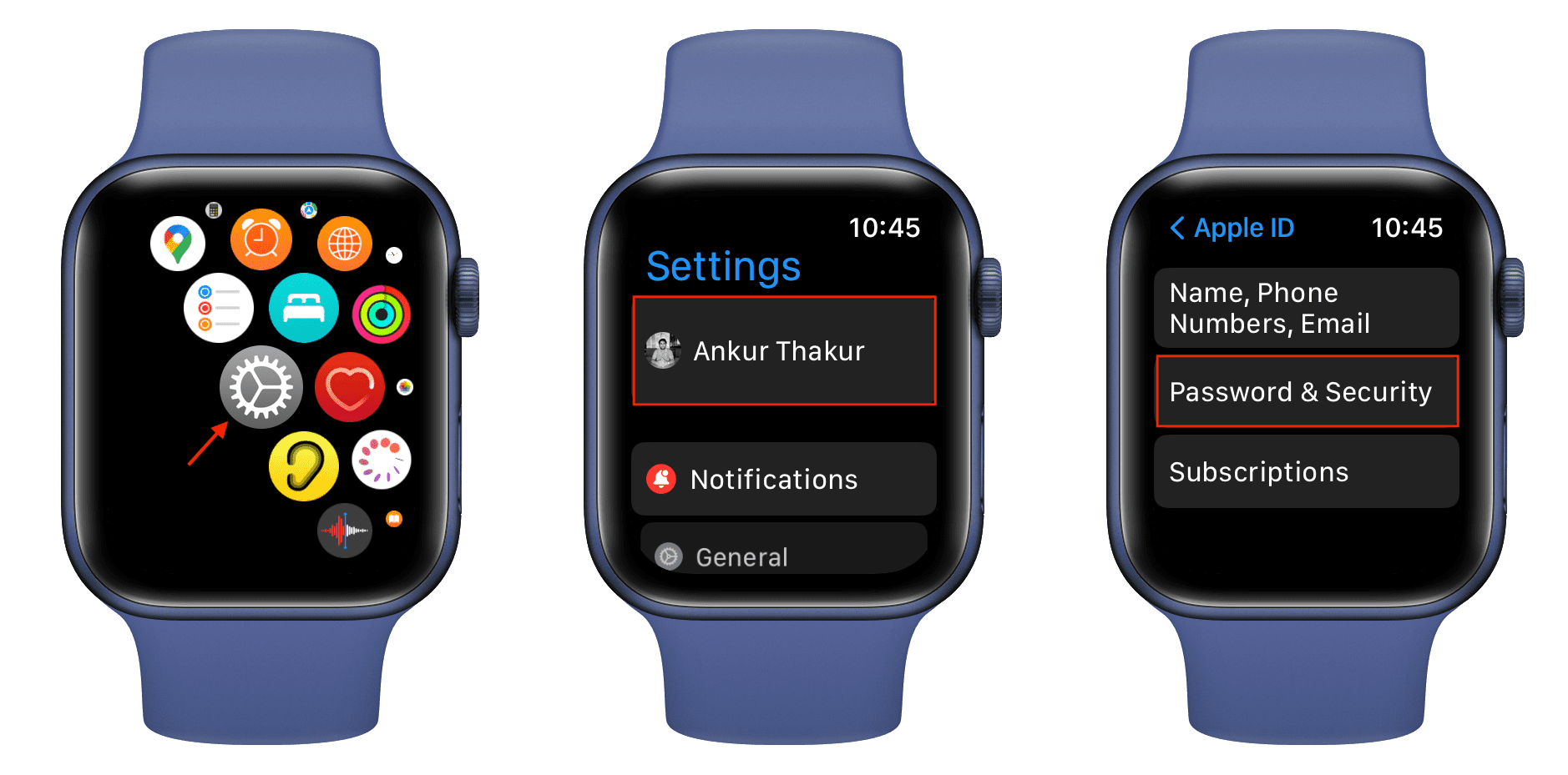 Password and Security in Apple Watch settings