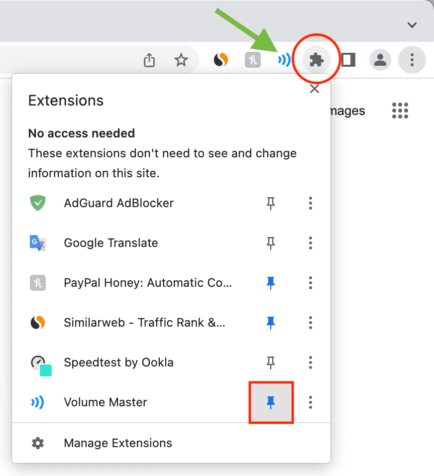 Pin extensions to Chrome toolbar