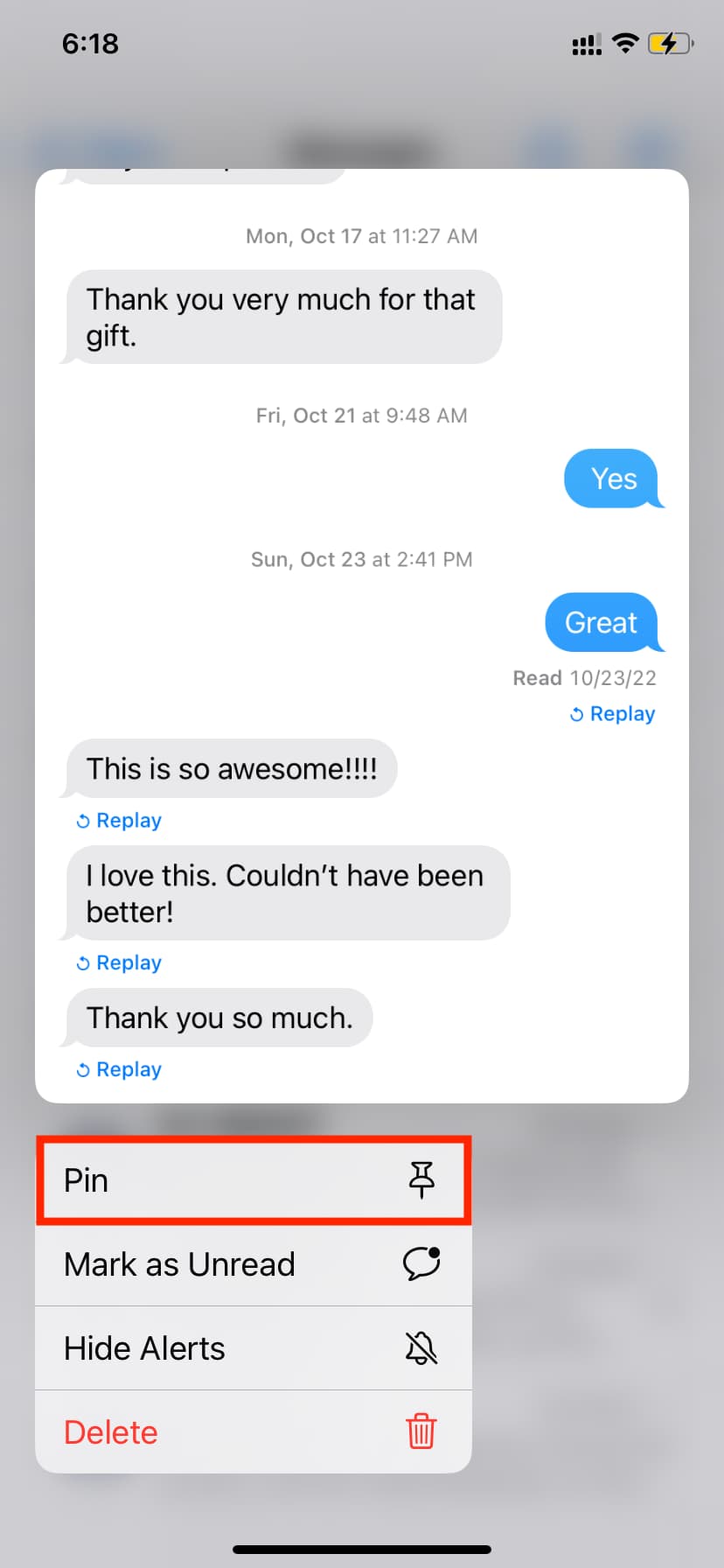 Pin messages on iPhone