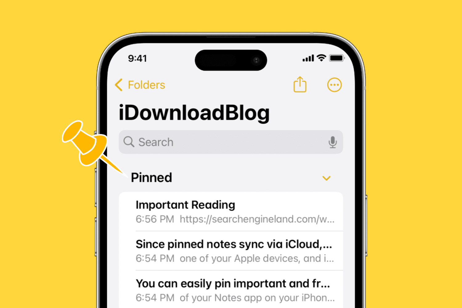 Pinned notes in Apple Notes app on iPhone