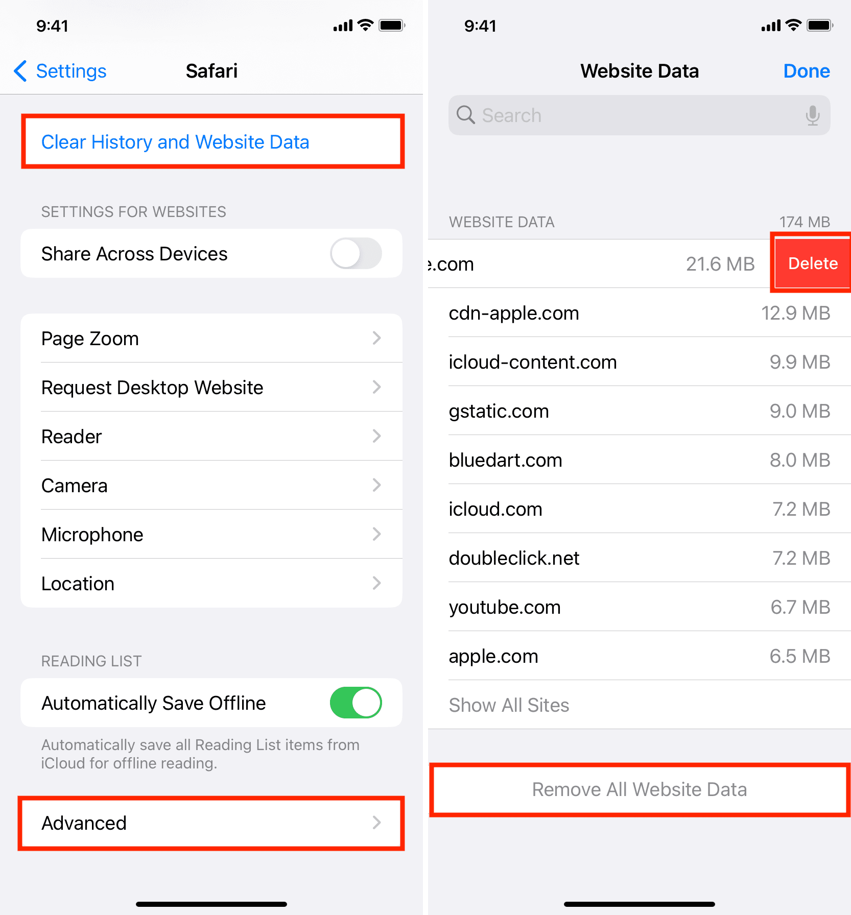 Remove All Website Data for Safari on iPhone
