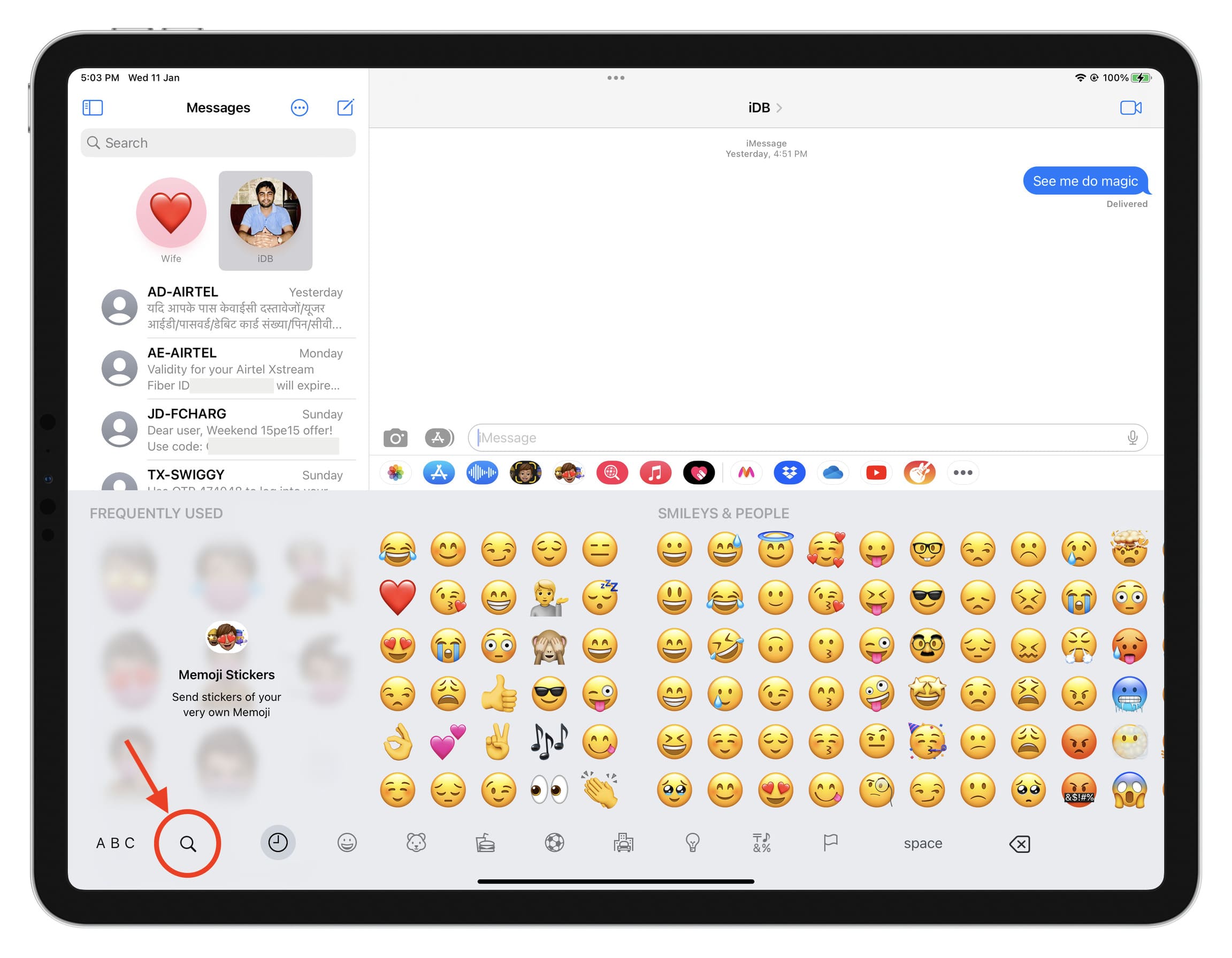 Search emojis on iPad
