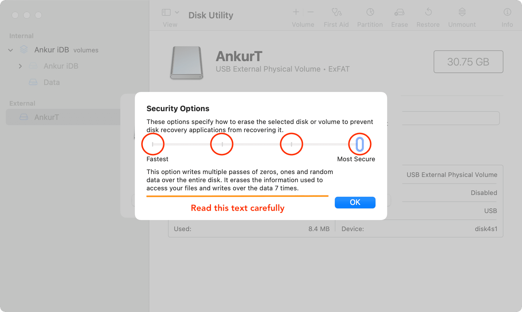 Security Options in Disk Utility on Mac