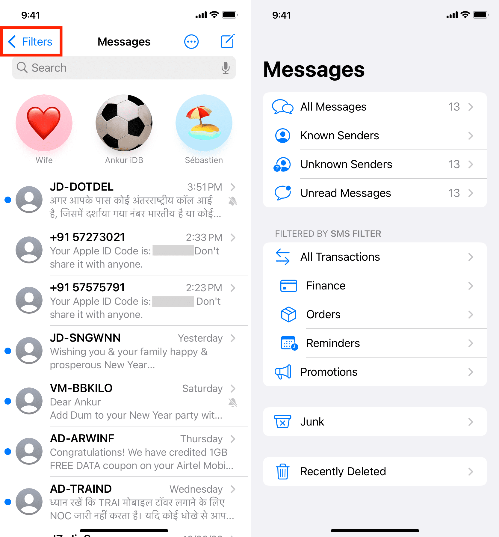 See all your message filters inside iOS Messages app