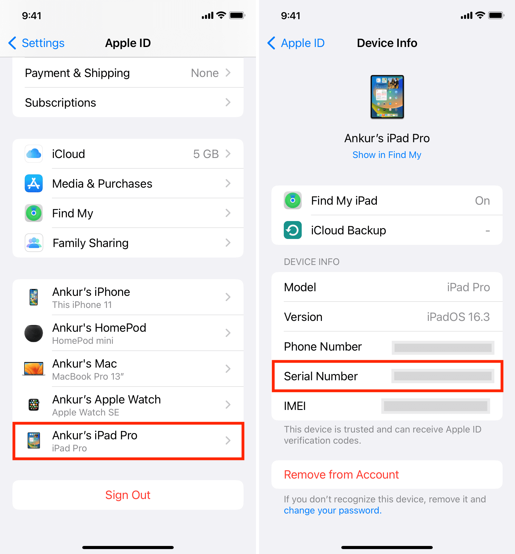 See iPad serial number using another iPhone