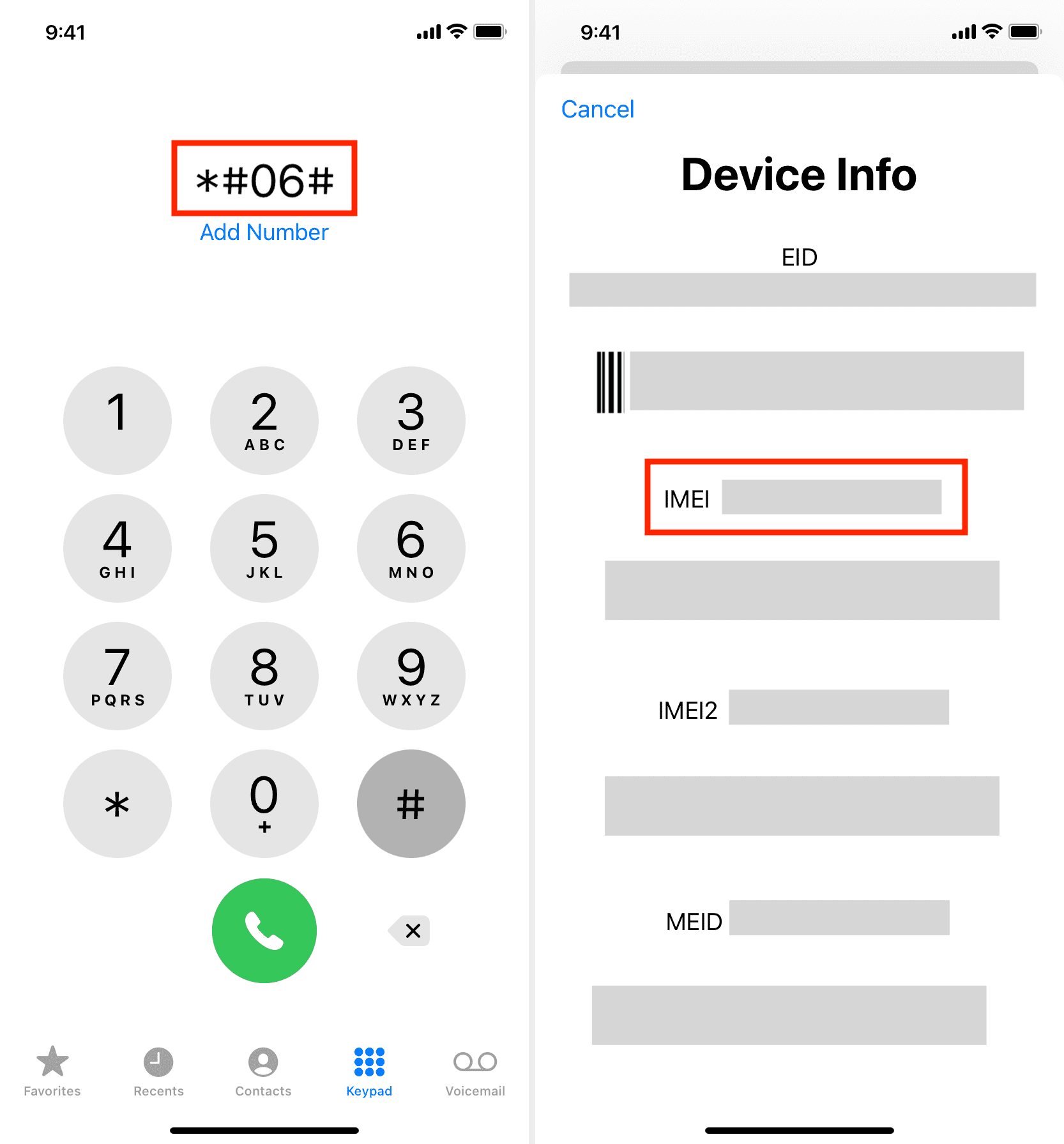 See your iPhone IMEI number in the Phone app