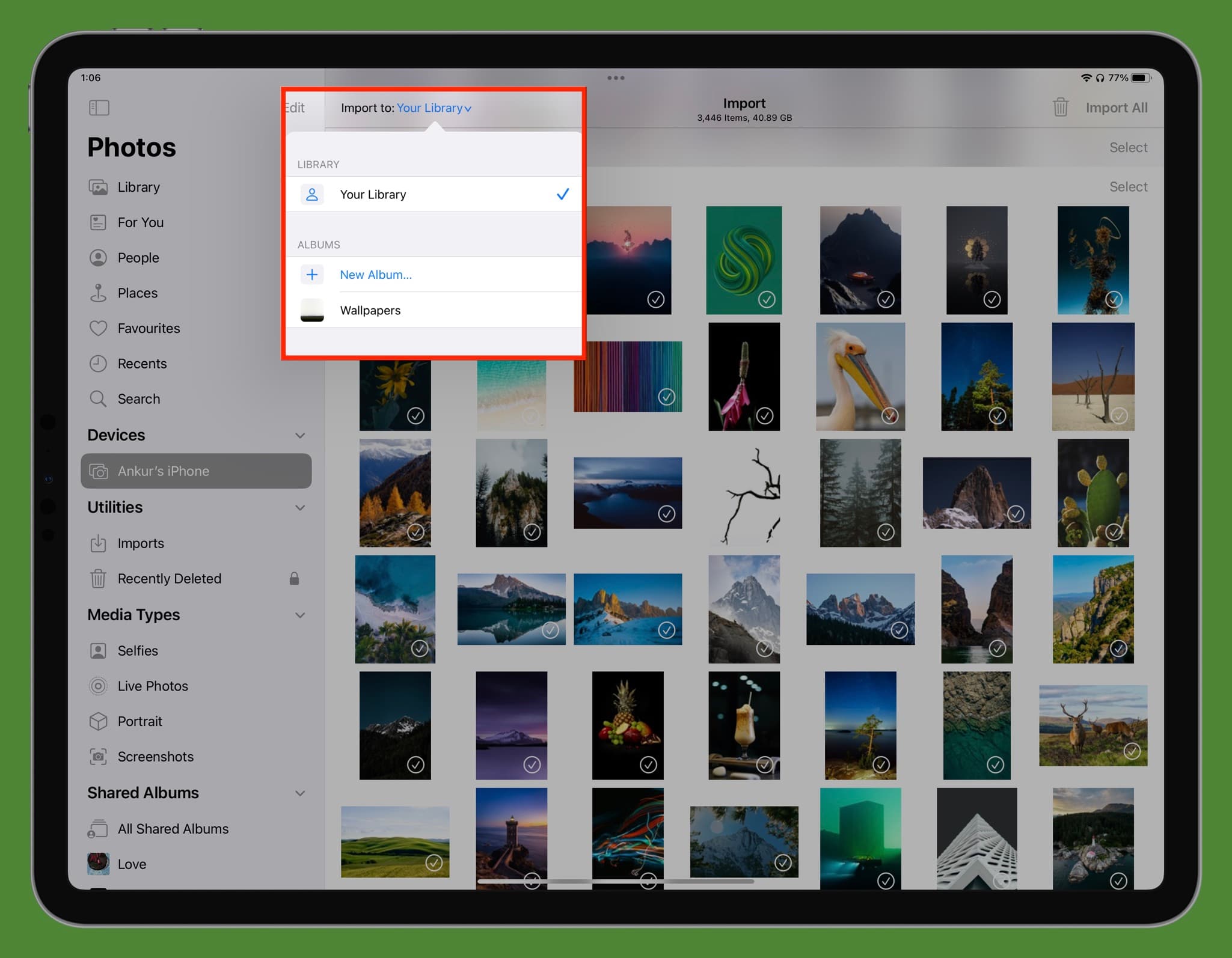 Select iPad album where you want to import iPhone photos