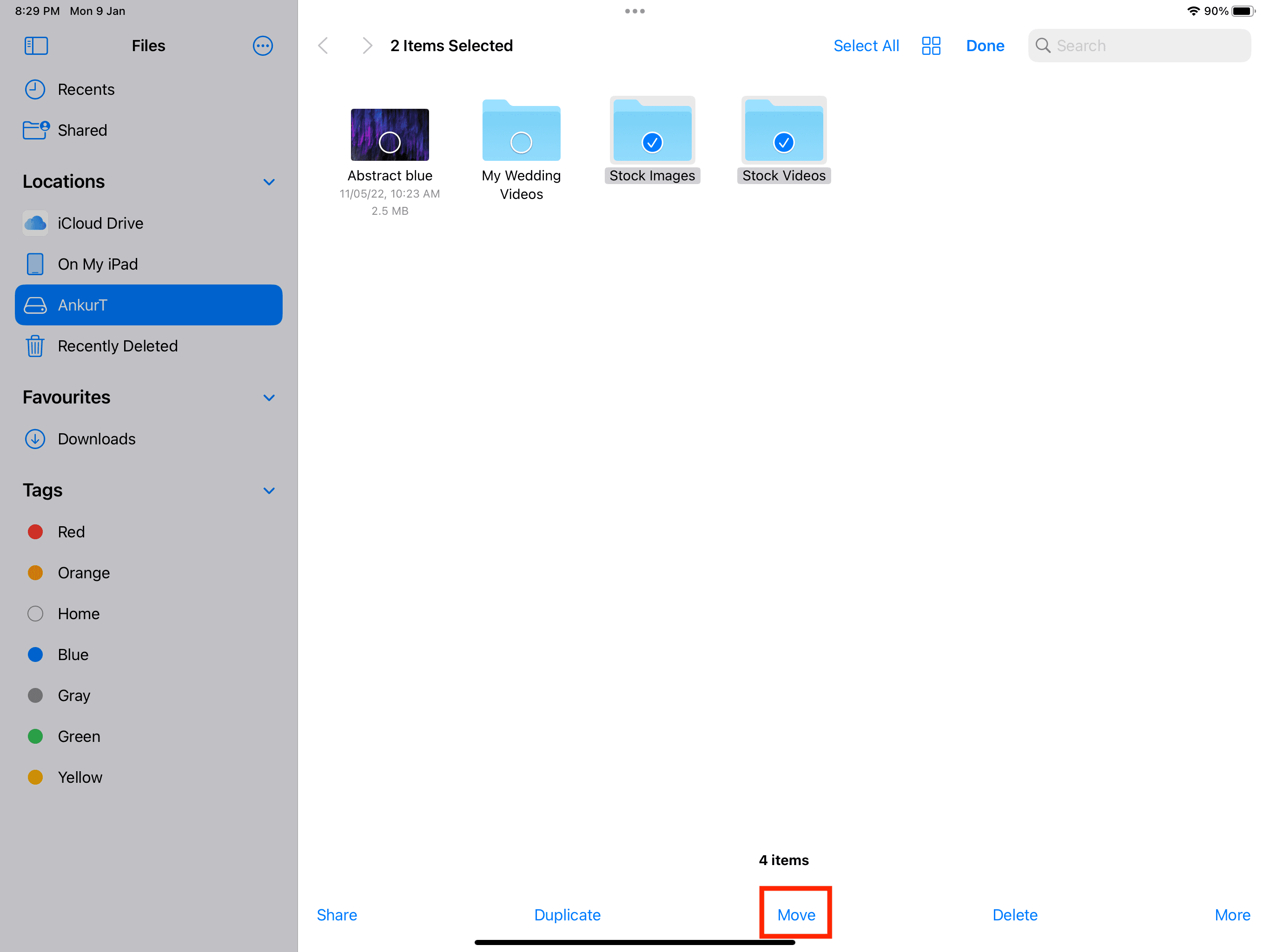 Select multiple folders and tap Move