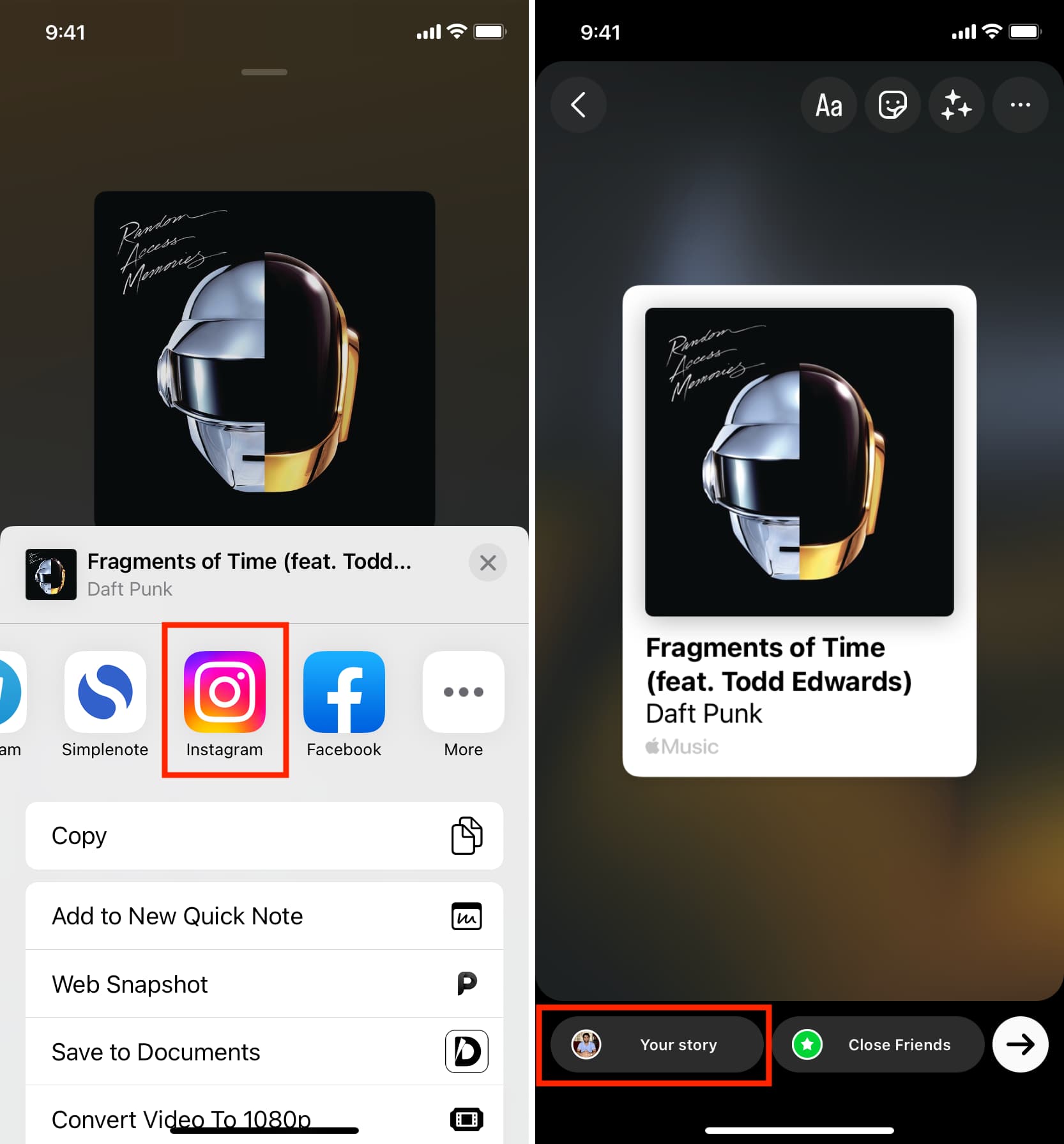 Share Apple Music song to Instagram story