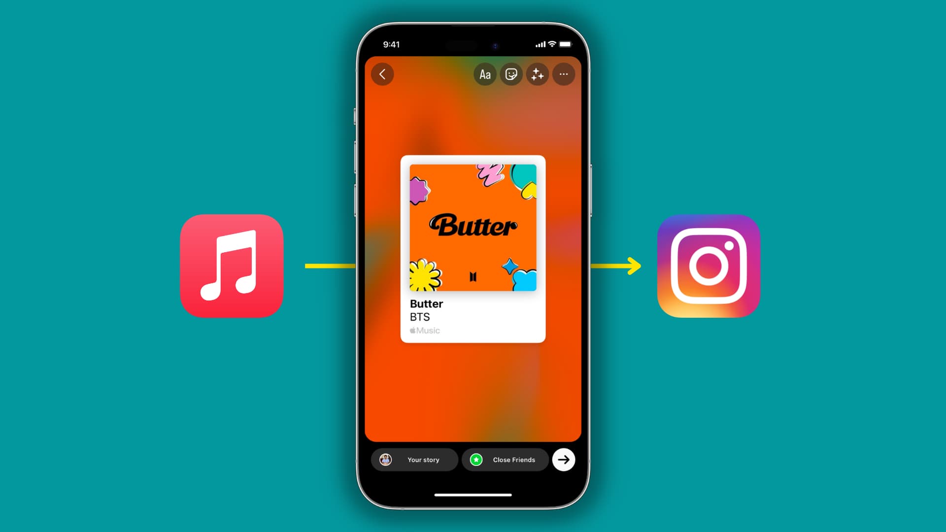 Share Apple Music song to Instagram on iPhone
