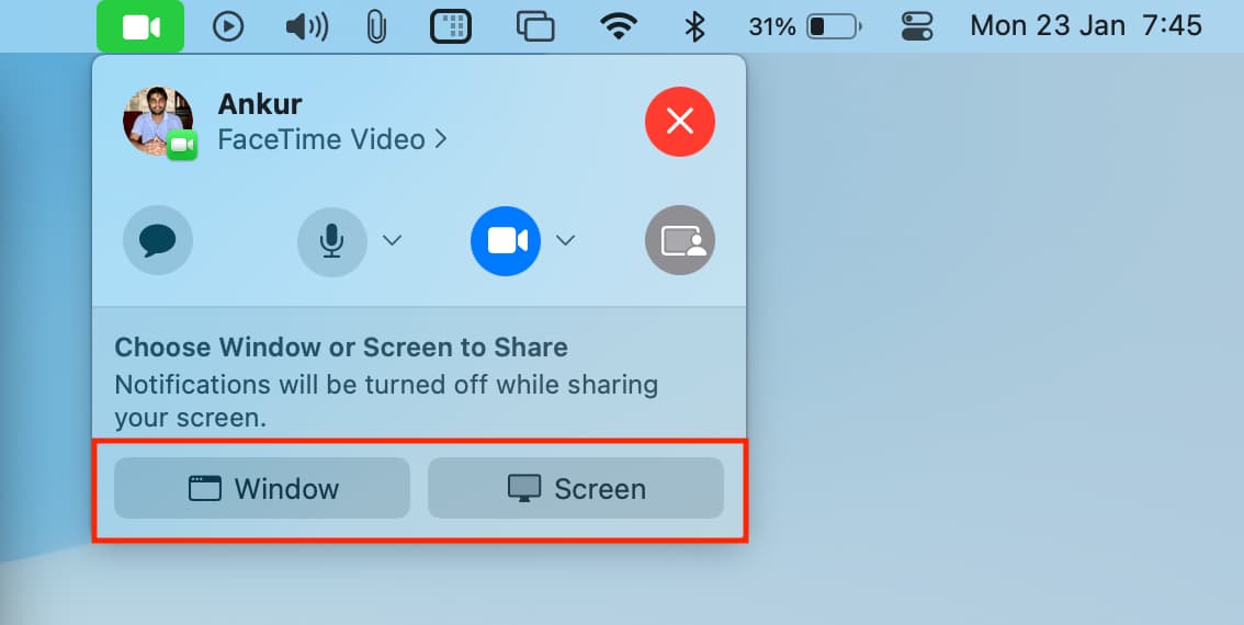 Share a window or full screen via FaceTime on Mac