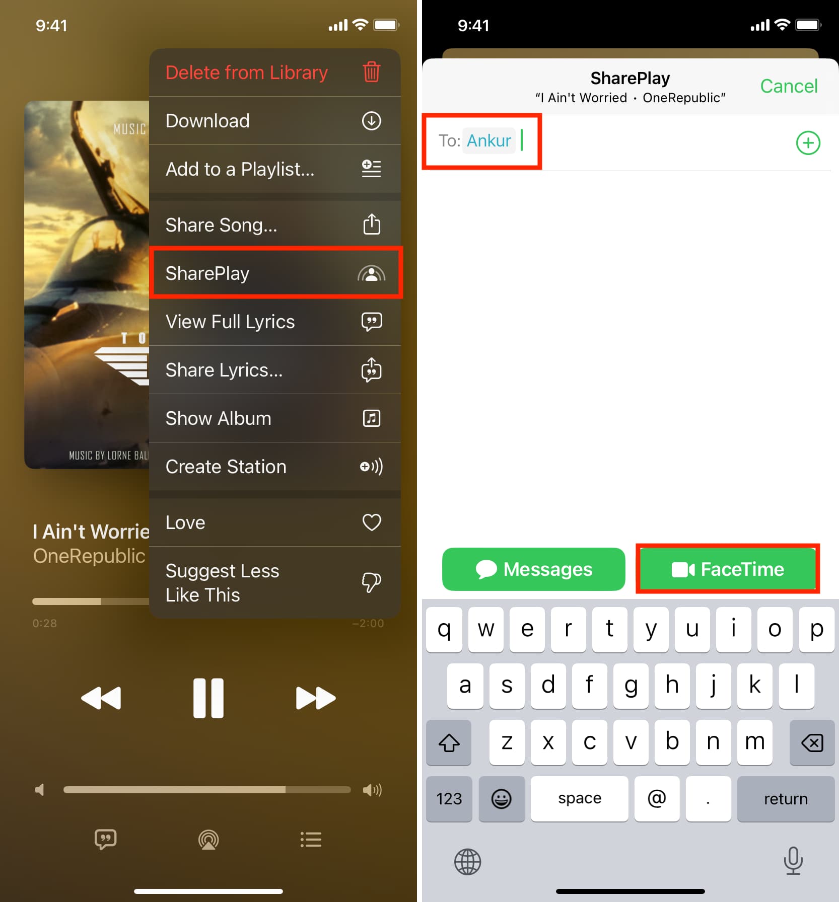 SharePlay from iPhone Music app