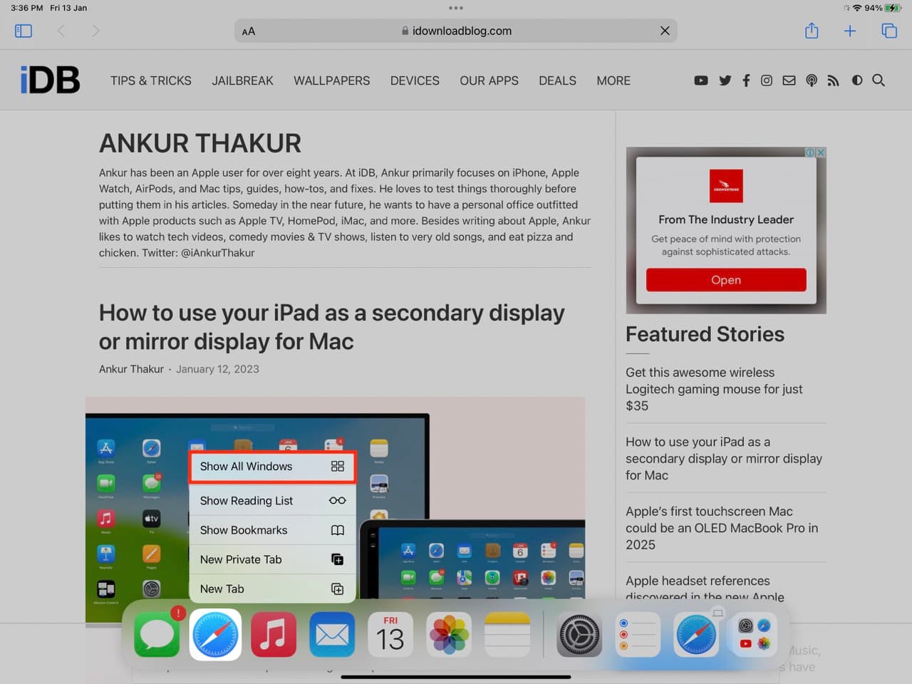 Show All Windows for Safari on iPad