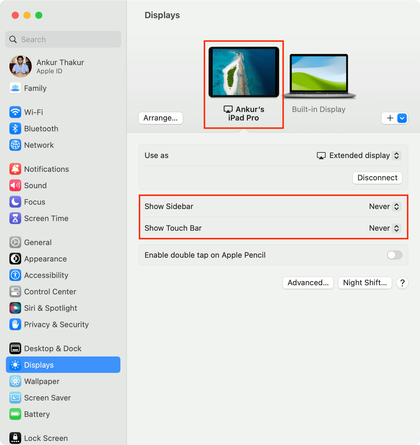 Show or hide Sidebar and Touch Bar in Sidecar