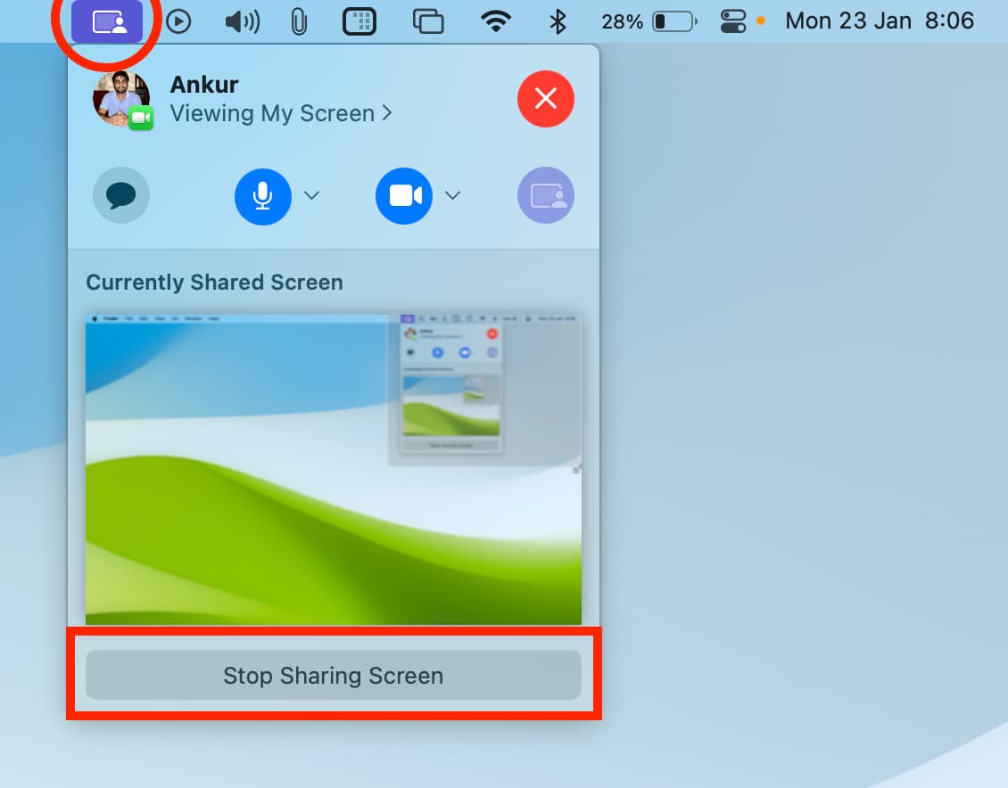 Stop Sharing Screen during FaceTime on Mac