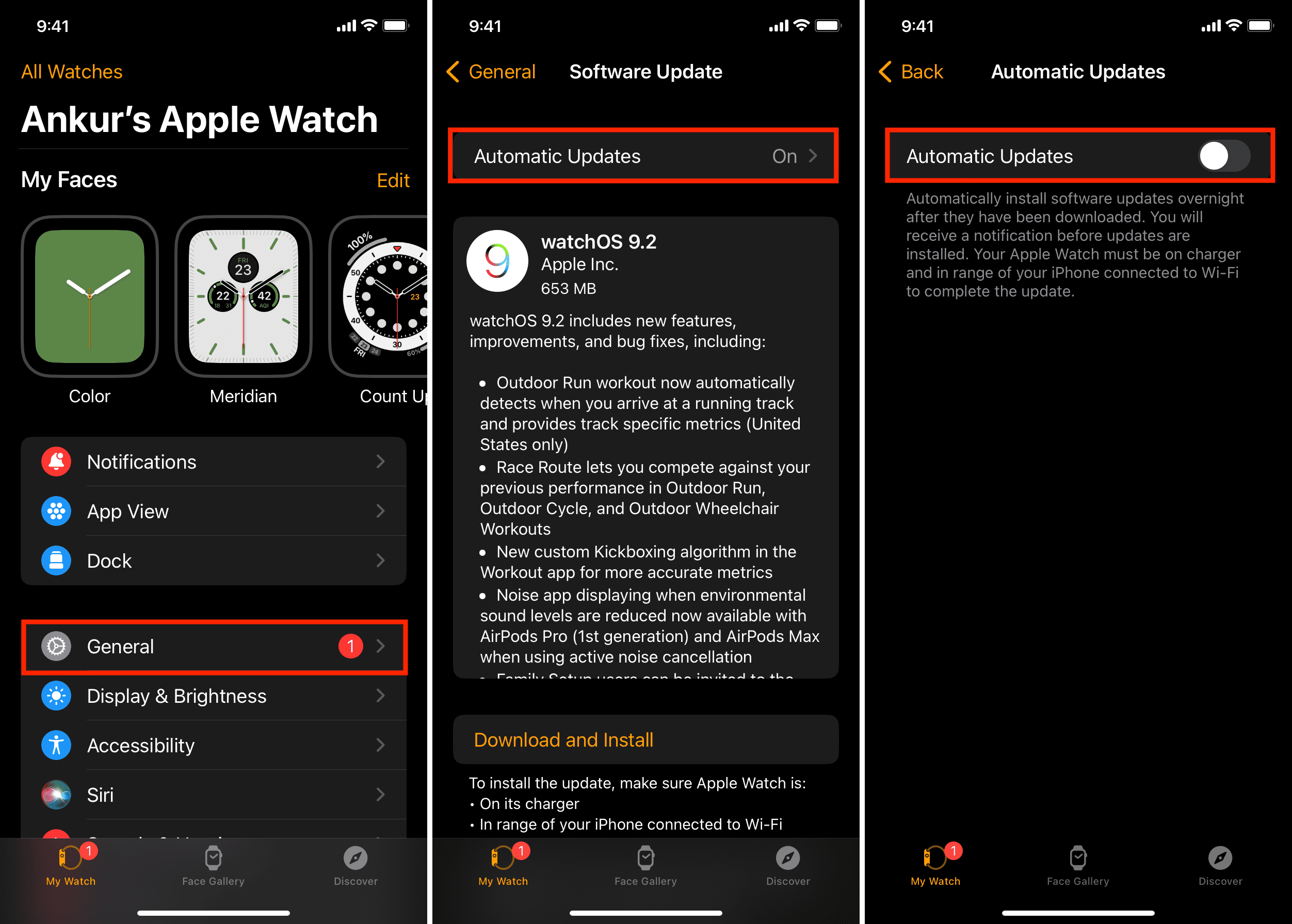Switch off automatic software update on Apple Watch from the iOS Watch app